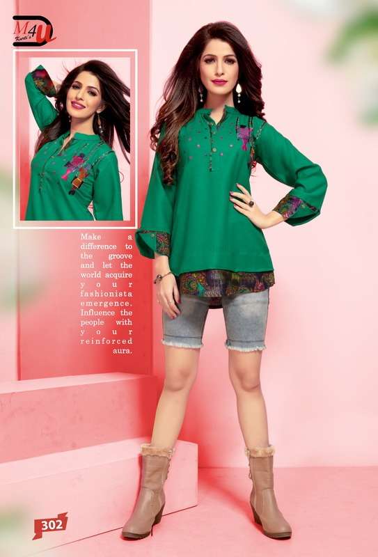ATTITUDE VOL-2 BY M4U 301 TO 309 SERIES BEAUTIFUL COLORFUL STYLISH FANCY CASUAL WEAR & READY TO WEAR MILANGE AND COTTON PRINTED TOPS AT WHOLESALE PRICE
