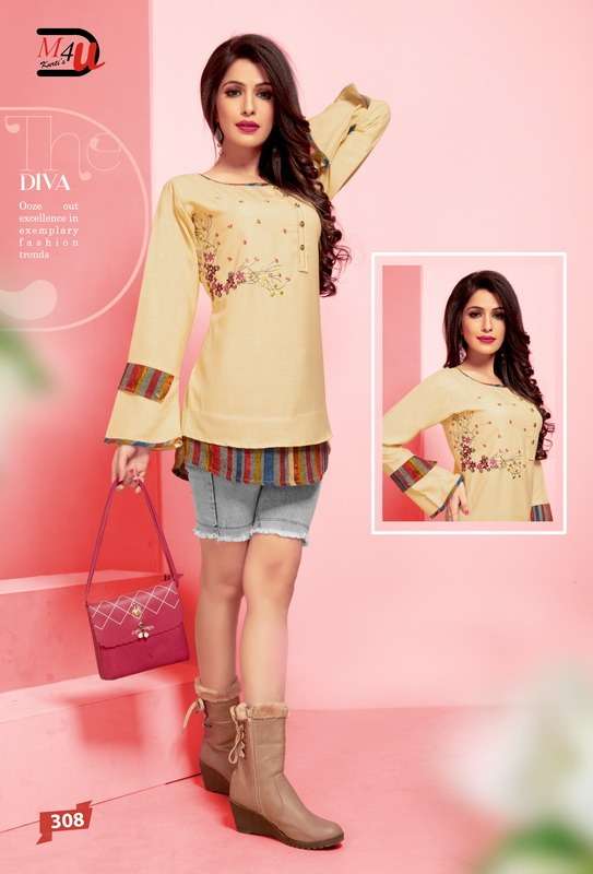 ATTITUDE VOL-2 BY M4U 301 TO 309 SERIES BEAUTIFUL COLORFUL STYLISH FANCY CASUAL WEAR & READY TO WEAR MILANGE AND COTTON PRINTED TOPS AT WHOLESALE PRICE