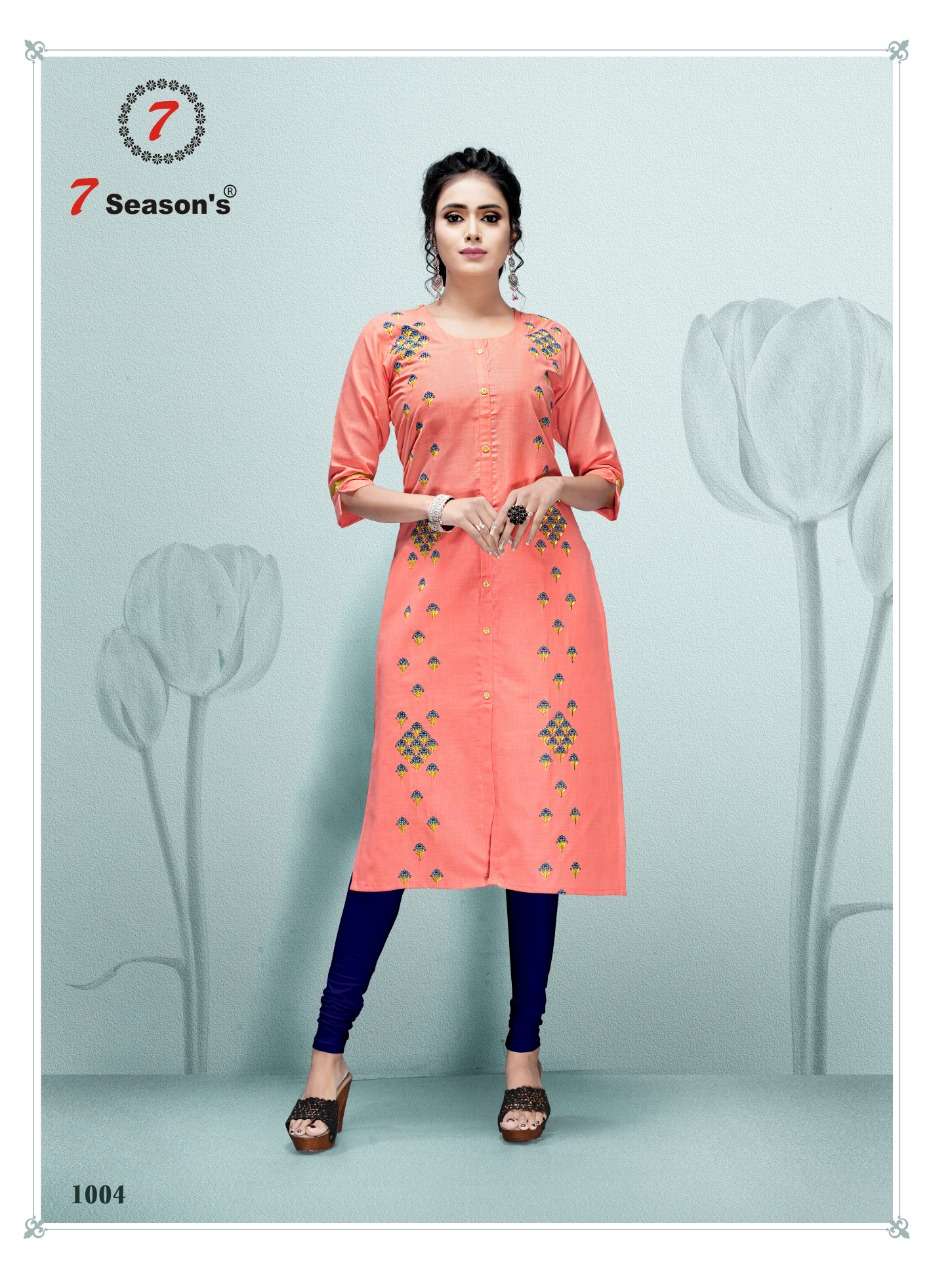 TIK TOK BY 7 SEASON 1001 TO 1005 SERIES BEAUTIFUL COLORFUL STYLISH FANCY CASUAL WEAR & ETHNIC WEAR & READY TO WEAR COTTON PRINTED KURTIS AT WHOLESALE PRICE
