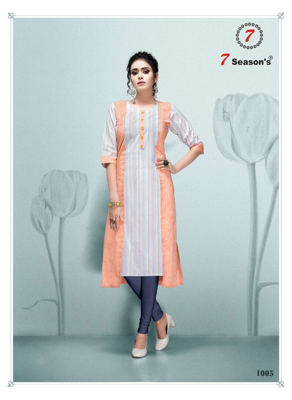 TIK TOK BY 7 SEASON 1001 TO 1005 SERIES BEAUTIFUL COLORFUL STYLISH FANCY CASUAL WEAR & ETHNIC WEAR & READY TO WEAR COTTON PRINTED KURTIS AT WHOLESALE PRICE