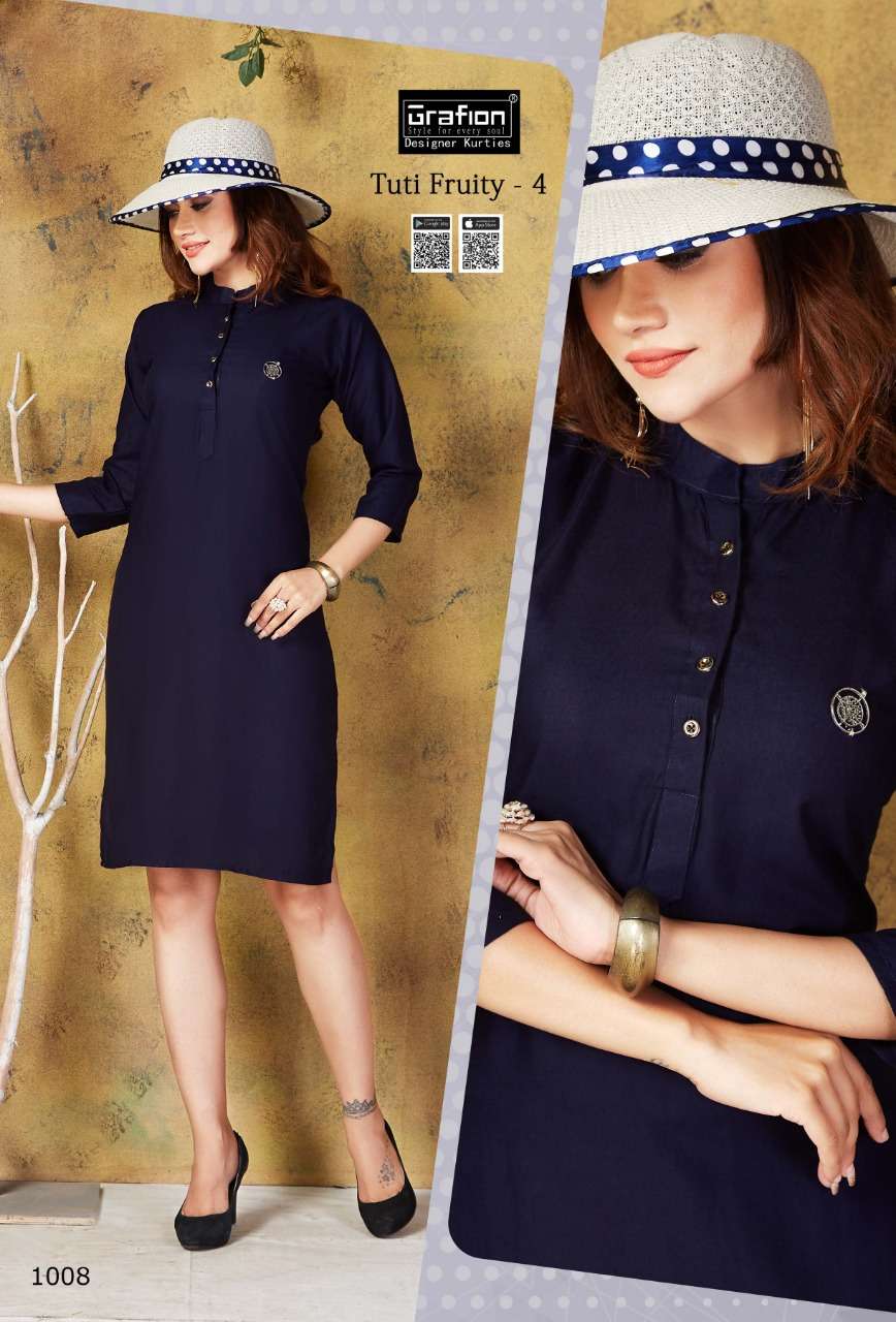 TUTY FRUITY VOL-4 BY GRAFION 1001 TO 1010 SERIES BEAUTIFUL COLORFUL STYLISH FANCY CASUAL WEAR & ETHNIC WEAR & READY TO WEAR HEAVY RAYON KURTIS AT WHOLESALE PRICE