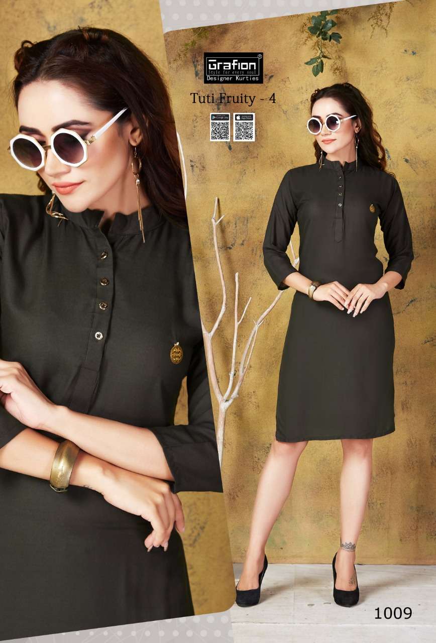 TUTY FRUITY VOL-4 BY GRAFION 1001 TO 1010 SERIES BEAUTIFUL COLORFUL STYLISH FANCY CASUAL WEAR & ETHNIC WEAR & READY TO WEAR HEAVY RAYON KURTIS AT WHOLESALE PRICE