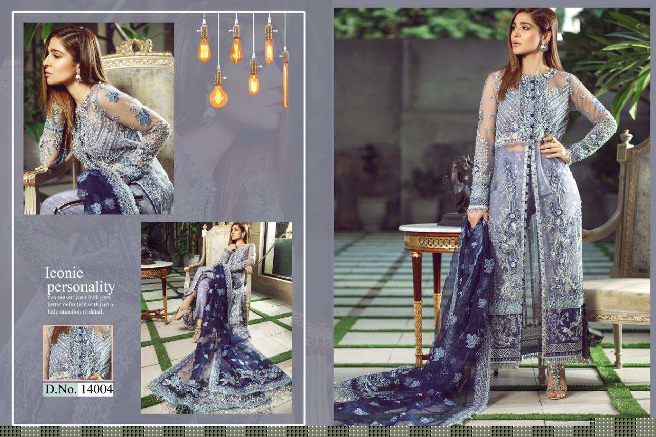 SHAKINA BY CYRA FASHION 14001 TO 14004 SERIES BY DESIGNER PAKISTANI SUITS COLLECTION BEAUTIFUL STYLISH FANCY COLORFUL PARTY WEAR & OCCASIONAL WEAR FAUX GEORGETTE WITH EMBROIDERY DRESSES AT WHOLESALE PRICE