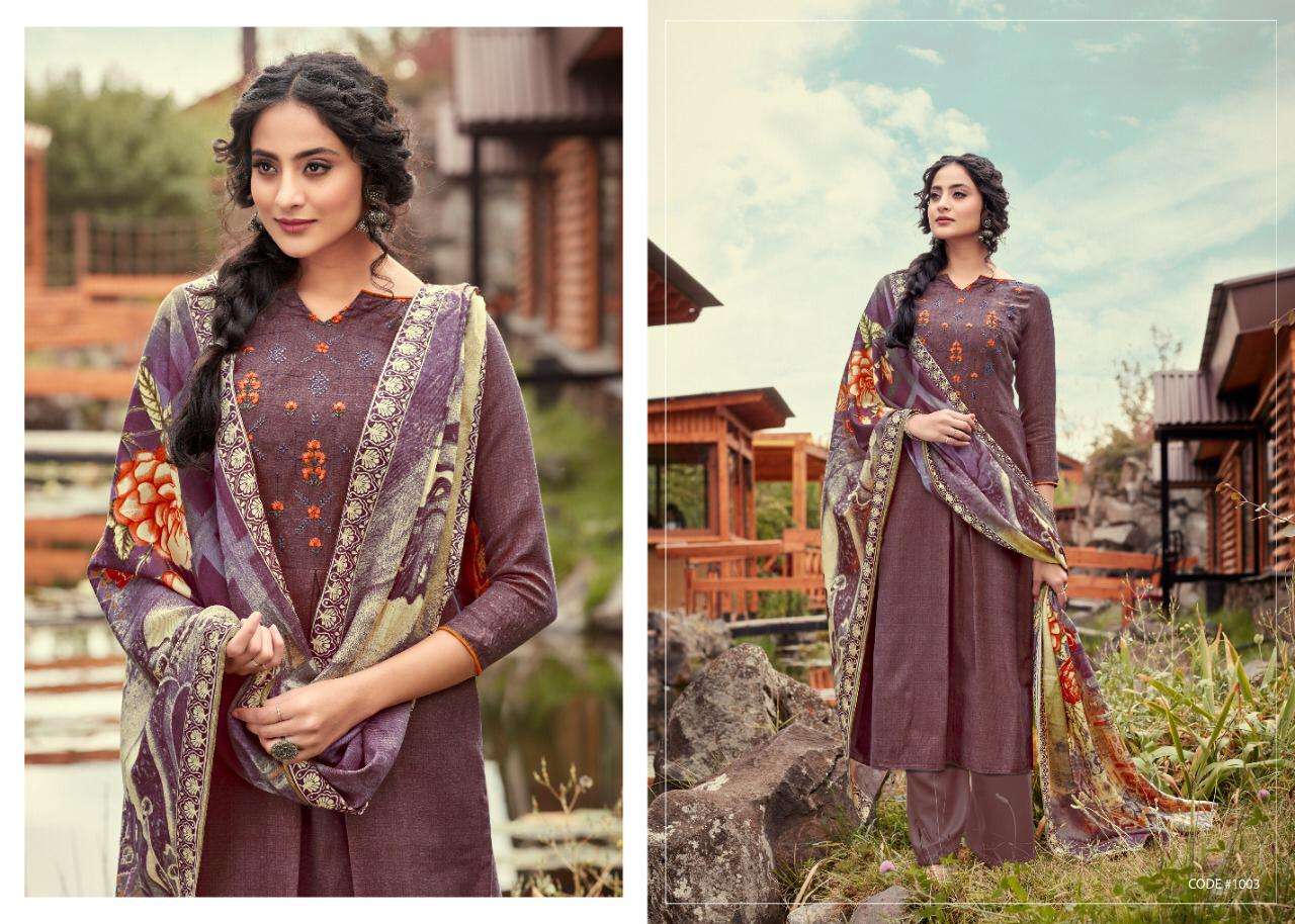 NARGIS BY KAY VEE 1001 TO 1008 SERIES BEAUTIFUL SUITS COLORFUL STYLISH FANCY CASUAL WEAR & ETHNIC WEAR PURE PASHMINA PRINTED WITH EMBROIDERY DRESSES AT WHOLESALE PRICE
