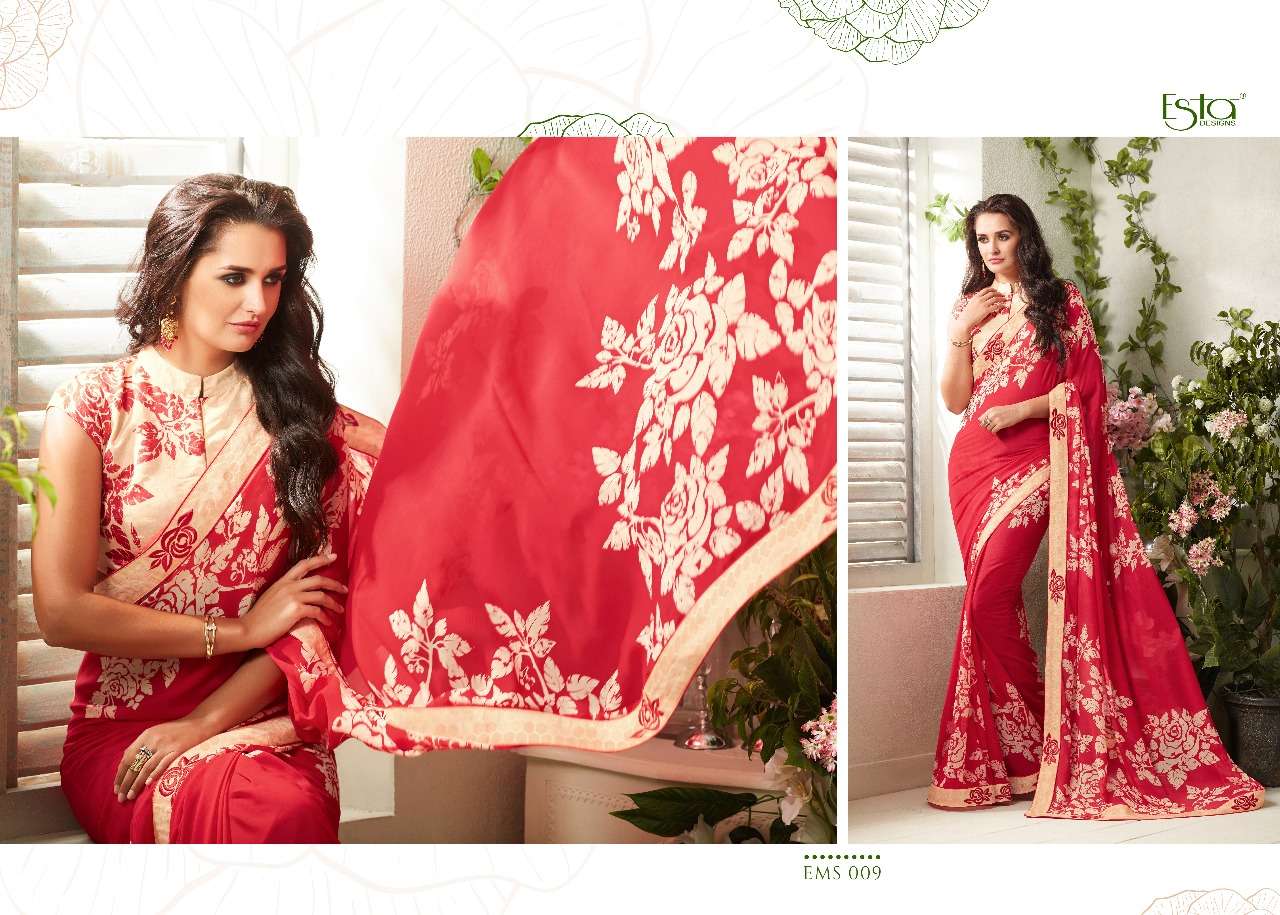 MOKSH BY ESTA DESIGN 009 TO 024 SERIES INDIAN TRADITIONAL WEAR COLLECTION BEAUTIFUL STYLISH FANCY COLORFUL PARTY WEAR & OCCASIONAL WEAR PURE GEORGETTE PRINTED SAREES AT WHOLESALE PRICE