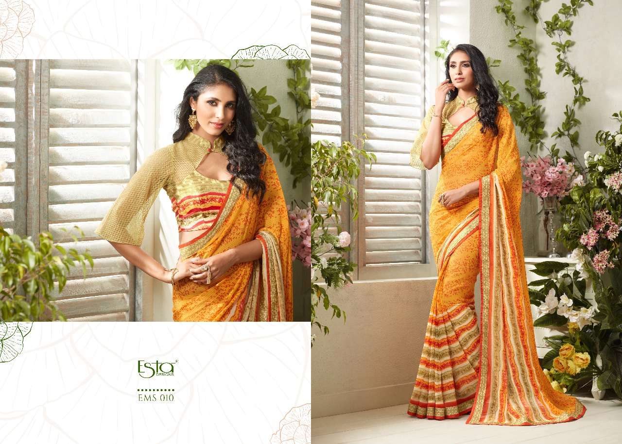 MOKSH BY ESTA DESIGN 009 TO 024 SERIES INDIAN TRADITIONAL WEAR COLLECTION BEAUTIFUL STYLISH FANCY COLORFUL PARTY WEAR & OCCASIONAL WEAR PURE GEORGETTE PRINTED SAREES AT WHOLESALE PRICE