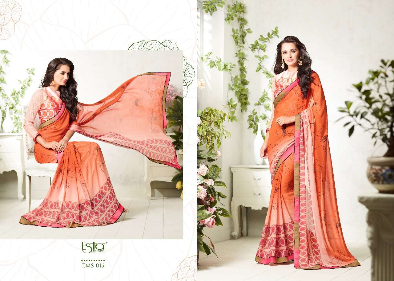 MOKSH BY ESTA DESIGN 009 TO 024 SERIES INDIAN TRADITIONAL WEAR COLLECTION BEAUTIFUL STYLISH FANCY COLORFUL PARTY WEAR & OCCASIONAL WEAR PURE GEORGETTE PRINTED SAREES AT WHOLESALE PRICE