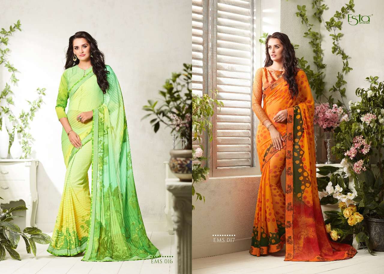 MOKSH BY ESTA DESIGN 009 TO 024 SERIES INDIAN TRADITIONAL WEAR COLLECTION BEAUTIFUL STYLISH FANCY COLORFUL PARTY WEAR & OCCASIONAL WEAR PURE GEORGETTE PRINTED SAREES AT WHOLESALE PRICE