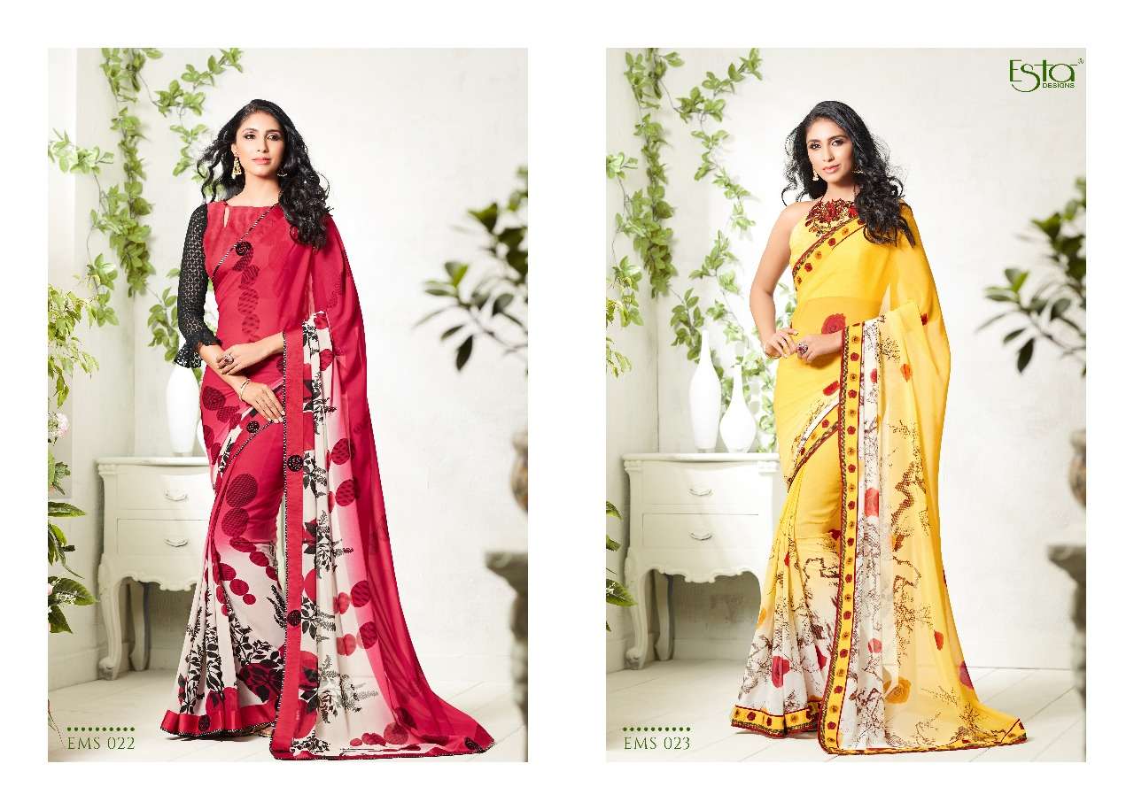 MOKSH BY ESTA DESIGN 009 TO 024 SERIES INDIAN TRADITIONAL WEAR COLLECTION BEAUTIFUL STYLISH FANCY COLORFUL PARTY WEAR & OCCASIONAL WEAR PURE GEORGETTE PRINTED SAREES AT WHOLESALE PRICE