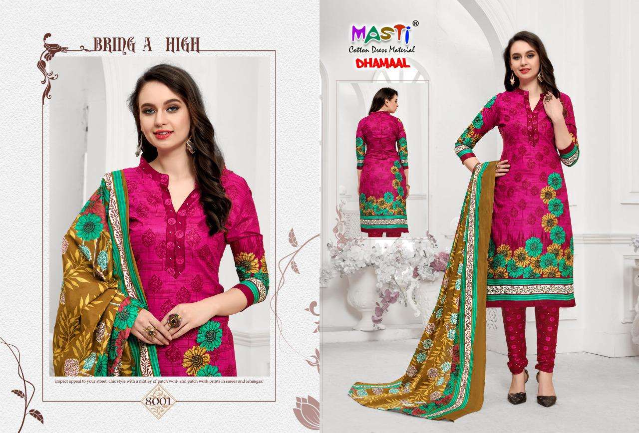 DHAMAAL VOL-8 BY MASTI 8001 TO 8010 SERIES BEAUTIFUL SUITS STYLISH COLORFUL FANCY CASUAL WEAR & ETHNIC WEAR COTTON PRINTED DRESSES AT WHOLESALE PRICE