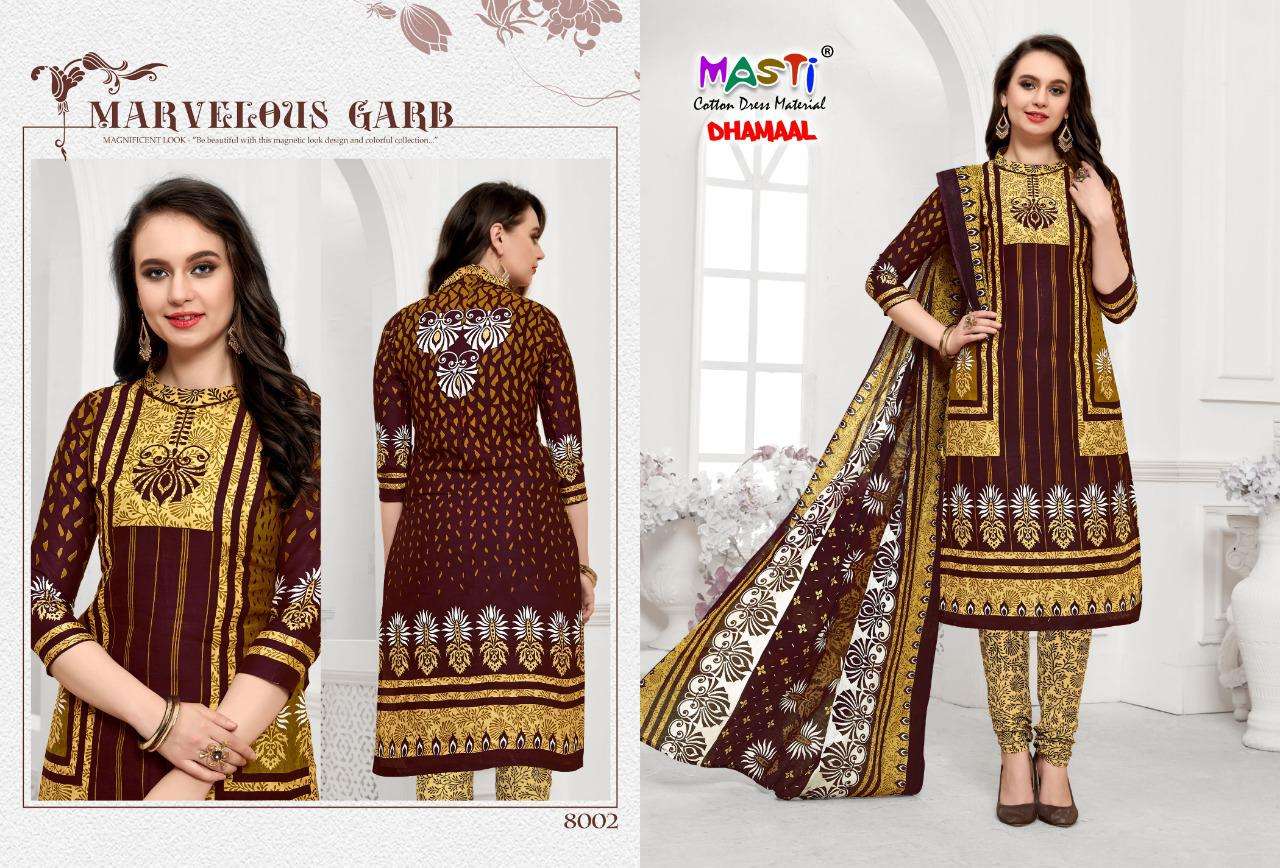 DHAMAAL VOL-8 BY MASTI 8001 TO 8010 SERIES BEAUTIFUL SUITS STYLISH COLORFUL FANCY CASUAL WEAR & ETHNIC WEAR COTTON PRINTED DRESSES AT WHOLESALE PRICE