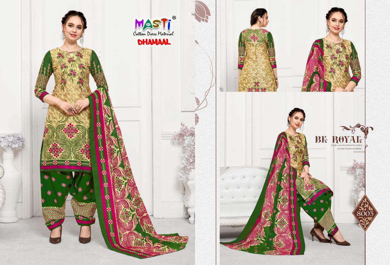 DHAMAAL VOL-8 BY MASTI 8001 TO 8010 SERIES BEAUTIFUL SUITS STYLISH COLORFUL FANCY CASUAL WEAR & ETHNIC WEAR COTTON PRINTED DRESSES AT WHOLESALE PRICE