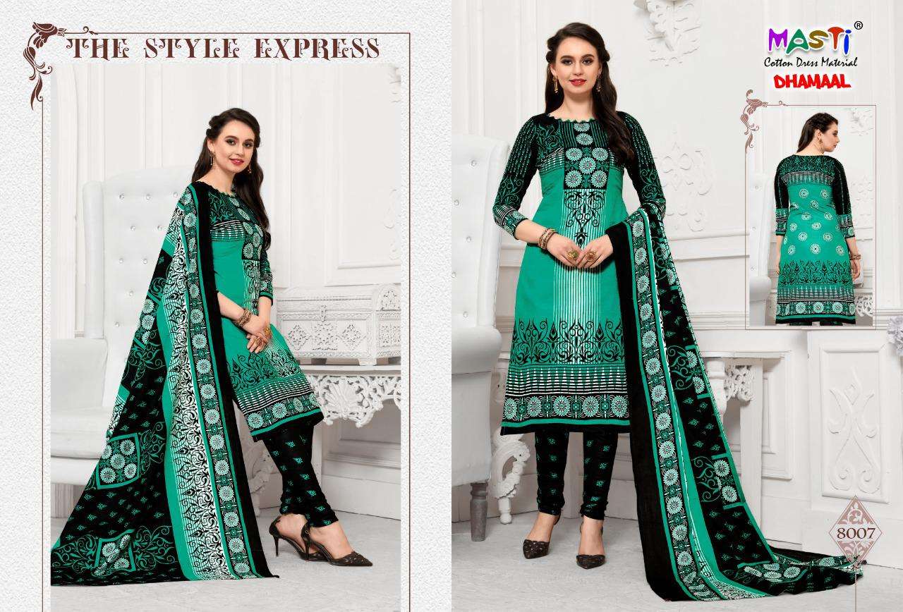 DHAMAAL VOL-8 BY MASTI 8001 TO 8010 SERIES BEAUTIFUL SUITS STYLISH COLORFUL FANCY CASUAL WEAR & ETHNIC WEAR COTTON PRINTED DRESSES AT WHOLESALE PRICE