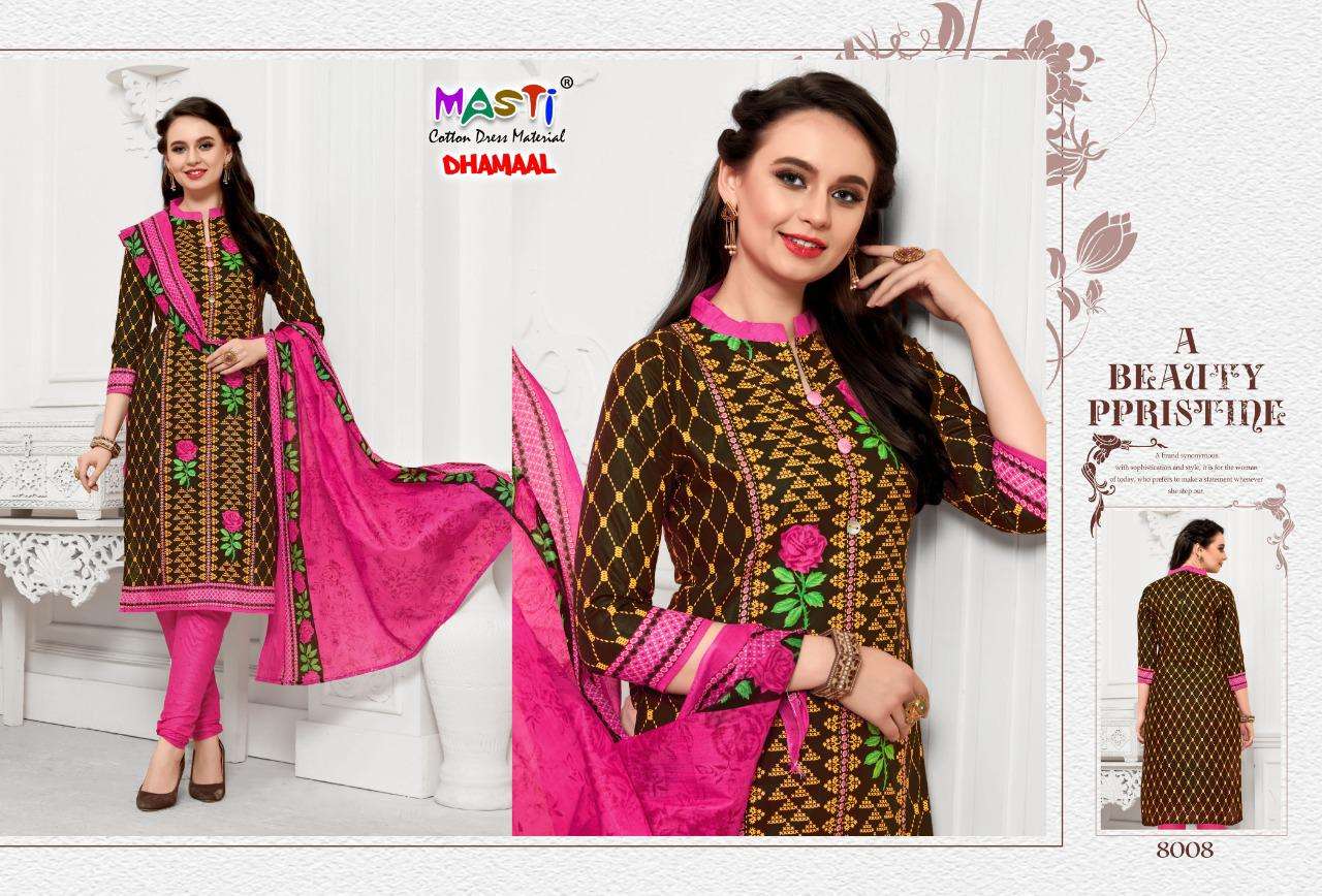 DHAMAAL VOL-8 BY MASTI 8001 TO 8010 SERIES BEAUTIFUL SUITS STYLISH COLORFUL FANCY CASUAL WEAR & ETHNIC WEAR COTTON PRINTED DRESSES AT WHOLESALE PRICE