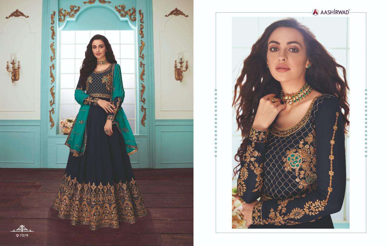 KARISHMA BY AASHIRWAD CREATION 7076 TO 7081 SERIES DESIGNER ANARKALI SUITS COLLECTION BEAUTIFUL STYLISH COLORFUL PARTY WEAR & OCCASIONAL WEAR REAL GEORGETTE EMBROIDERED DRESSES AT WHOLESALE PRICE