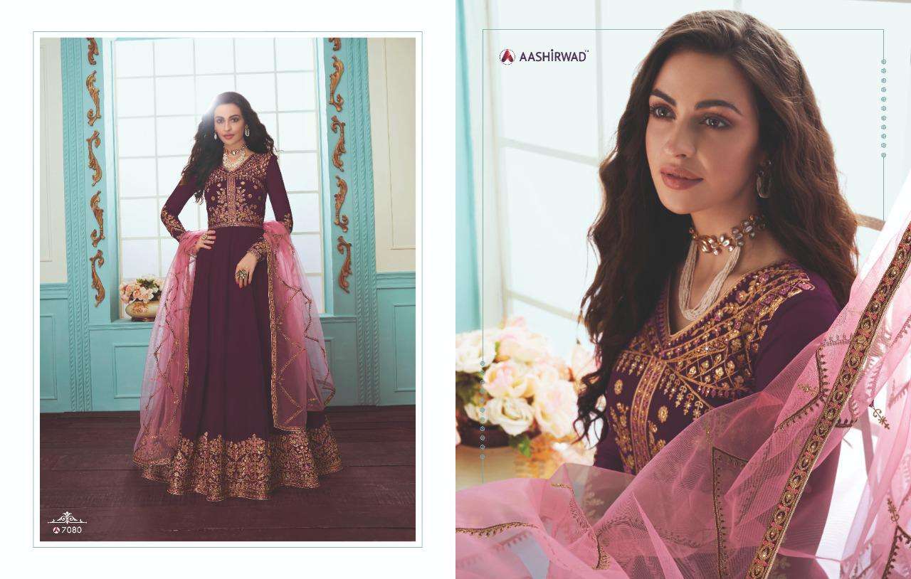 KARISHMA BY AASHIRWAD CREATION 7076 TO 7081 SERIES DESIGNER ANARKALI SUITS COLLECTION BEAUTIFUL STYLISH COLORFUL PARTY WEAR & OCCASIONAL WEAR REAL GEORGETTE EMBROIDERED DRESSES AT WHOLESALE PRICE