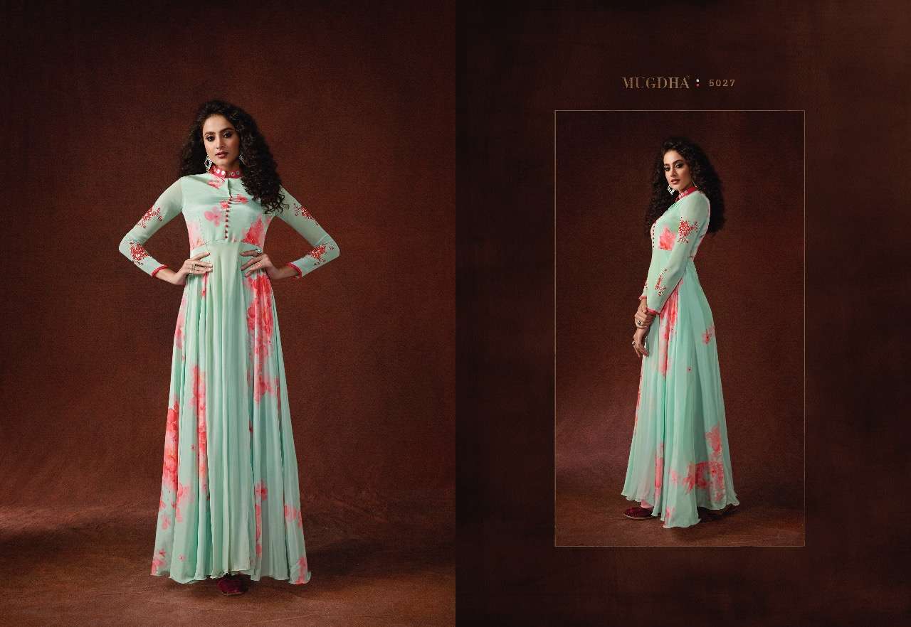 ELITE VOL-3 BY MUGDHA 5024 TO 5030 SERIES DESIGNER BEAUTIFUL STYLISH FANCY COLORFUL PARTY WEAR & OCCASIONAL WEAR LYCRA/SILK/GEORGETTE GOWNS AT WHOLESALE PRICE