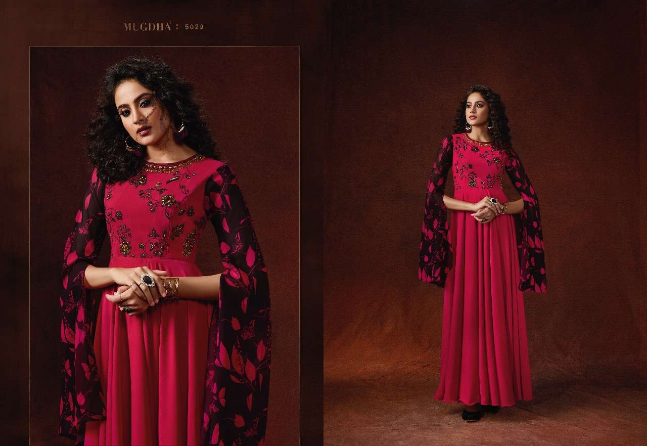 ELITE VOL-3 BY MUGDHA 5024 TO 5030 SERIES DESIGNER BEAUTIFUL STYLISH FANCY COLORFUL PARTY WEAR & OCCASIONAL WEAR LYCRA/SILK/GEORGETTE GOWNS AT WHOLESALE PRICE