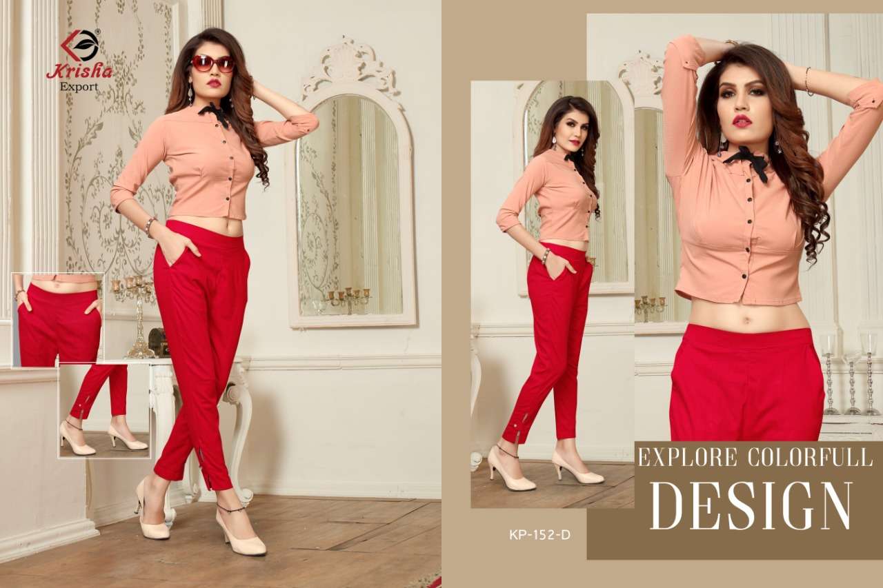 SIGNATURE BY KRISHA EXPORTS 152-A TO 152-H SERIES BEAUTIFUL COLORFUL STYLISH FANCY CASUAL WEAR & READY TO WEAR RAYON SLUB LYCRA TOPS AT WHOLESALE PRICE