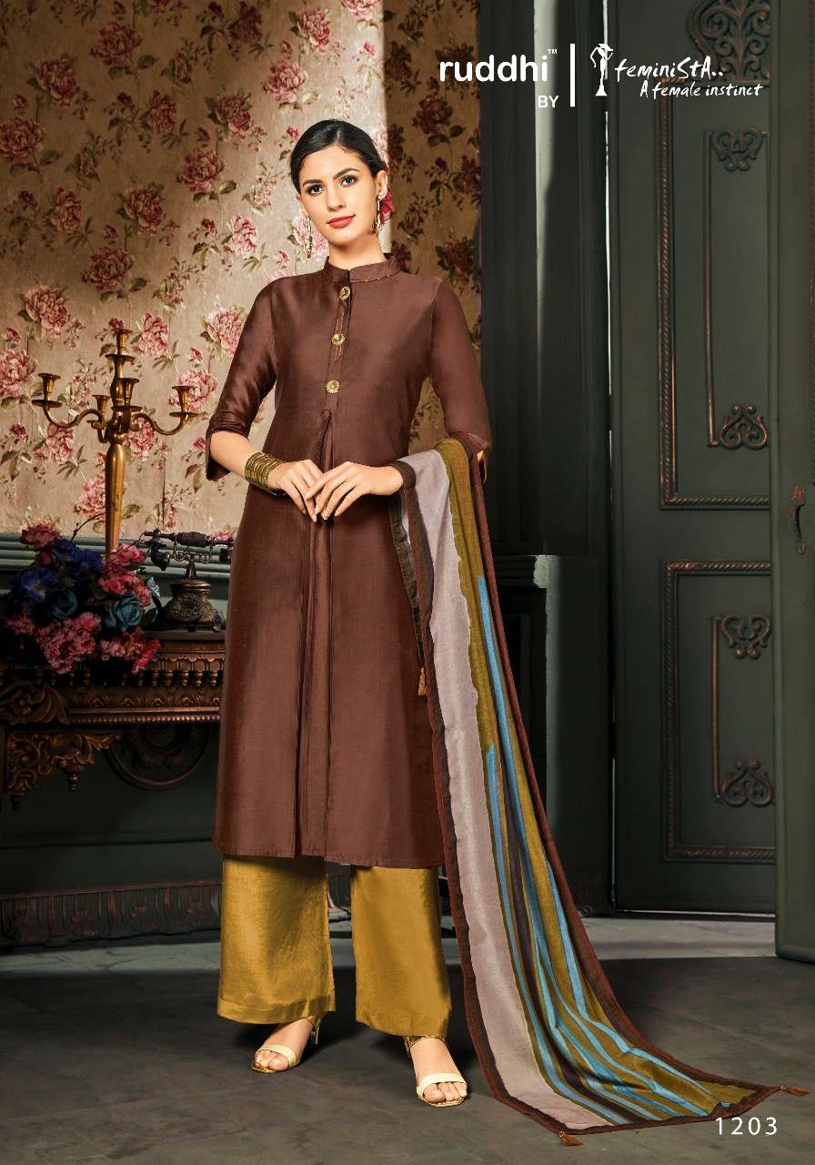 VOGUE BY FEMINISTA 1201 TO 1207 SERIES DESIGNER FESTIVE SUITS COLLECTION BEAUTIFUL STYLISH FANCY COLORFUL PARTY WEAR & OCCASIONAL WEAR ART SILK HANDWORK DRESSES AT WHOLESALE PRICE