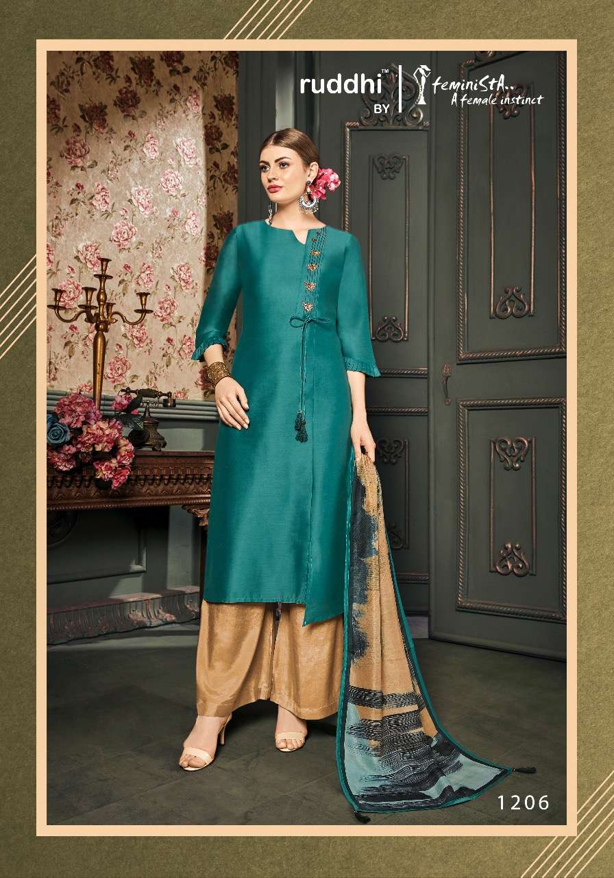 VOGUE BY FEMINISTA 1201 TO 1207 SERIES DESIGNER FESTIVE SUITS COLLECTION BEAUTIFUL STYLISH FANCY COLORFUL PARTY WEAR & OCCASIONAL WEAR ART SILK HANDWORK DRESSES AT WHOLESALE PRICE