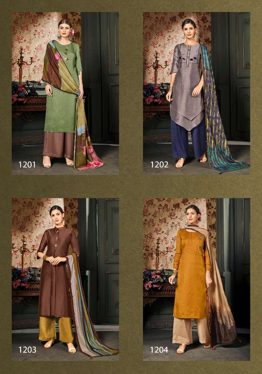 VOGUE BY FEMINISTA 1201 TO 1207 SERIES DESIGNER FESTIVE SUITS COLLECTION BEAUTIFUL STYLISH FANCY COLORFUL PARTY WEAR & OCCASIONAL WEAR ART SILK HANDWORK DRESSES AT WHOLESALE PRICE