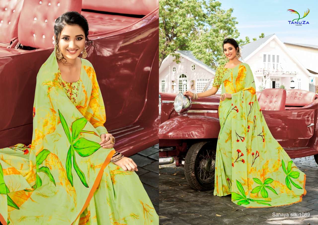 SANAYA SILK BY TANUZA FASHION 1088 TO 1098 SERIES INDIAN TRADITIONAL WEAR COLLECTION BEAUTIFUL STYLISH FANCY COLORFUL PARTY WEAR & OCCASIONAL WEAR PURE CREPE DIGITAL PRINTED SAREES AT WHOLESALE PRICE