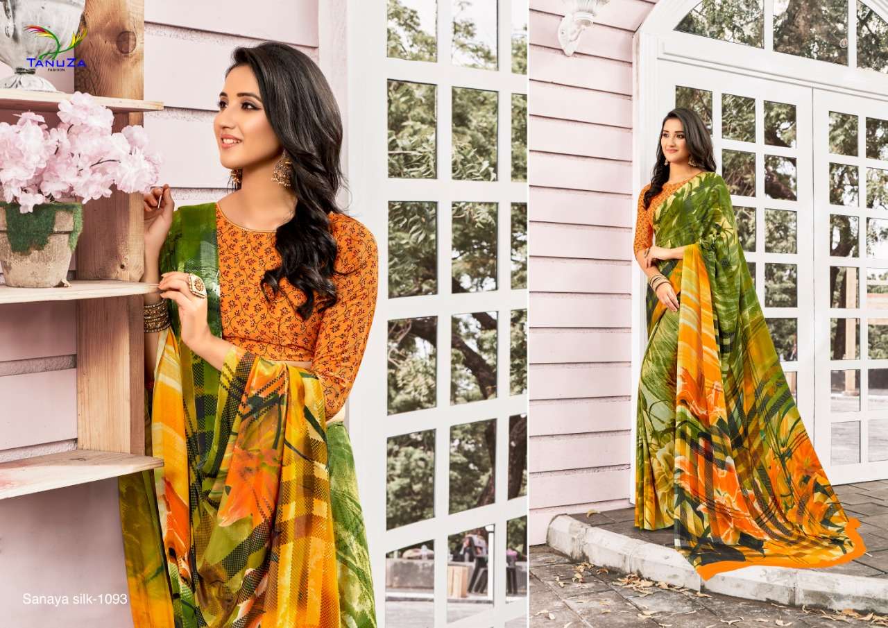SANAYA SILK BY TANUZA FASHION 1088 TO 1098 SERIES INDIAN TRADITIONAL WEAR COLLECTION BEAUTIFUL STYLISH FANCY COLORFUL PARTY WEAR & OCCASIONAL WEAR PURE CREPE DIGITAL PRINTED SAREES AT WHOLESALE PRICE