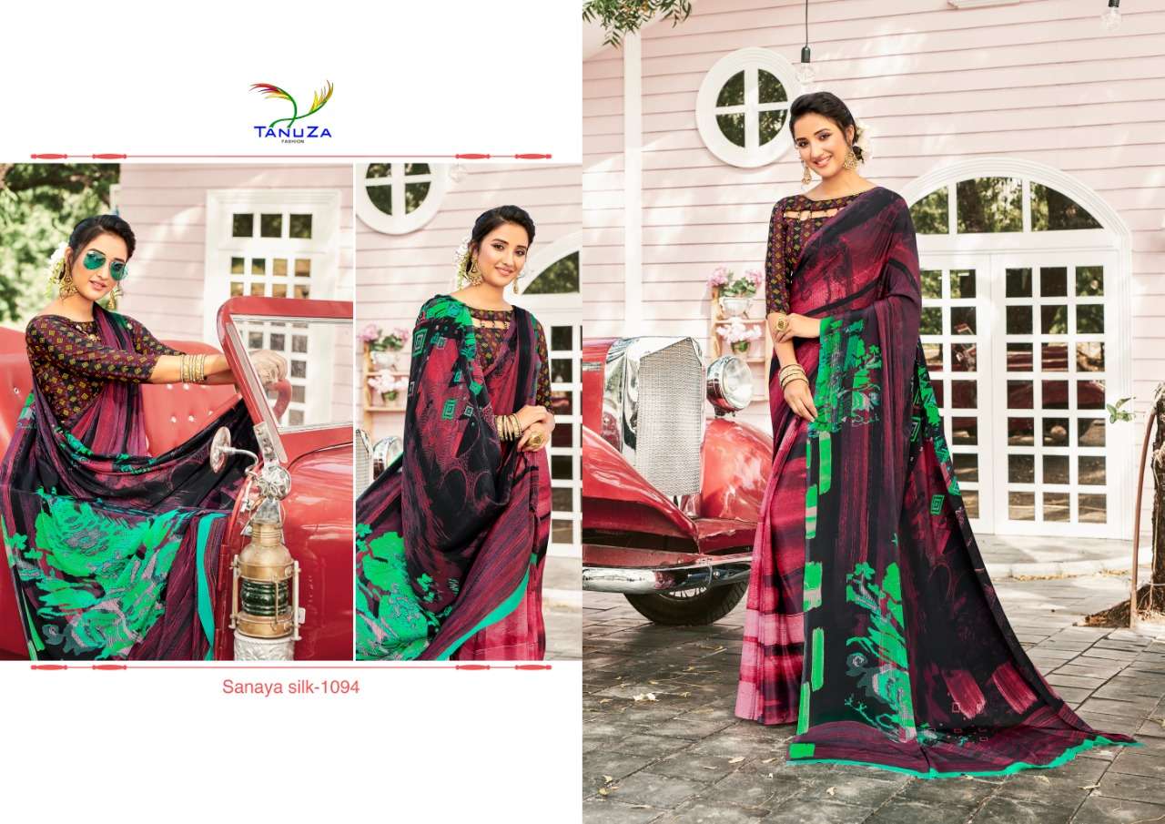 SANAYA SILK BY TANUZA FASHION 1088 TO 1098 SERIES INDIAN TRADITIONAL WEAR COLLECTION BEAUTIFUL STYLISH FANCY COLORFUL PARTY WEAR & OCCASIONAL WEAR PURE CREPE DIGITAL PRINTED SAREES AT WHOLESALE PRICE
