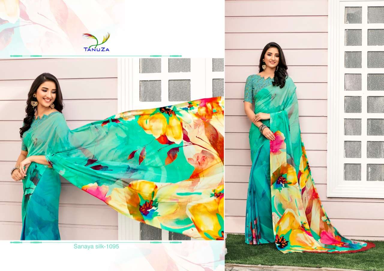 SANAYA SILK BY TANUZA FASHION 1088 TO 1098 SERIES INDIAN TRADITIONAL WEAR COLLECTION BEAUTIFUL STYLISH FANCY COLORFUL PARTY WEAR & OCCASIONAL WEAR PURE CREPE DIGITAL PRINTED SAREES AT WHOLESALE PRICE