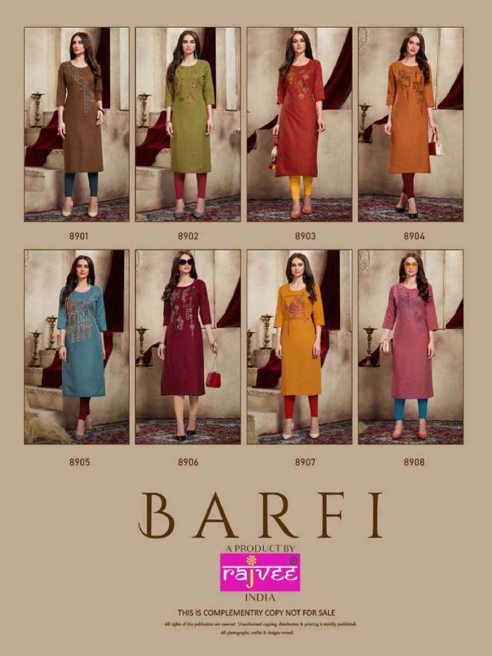 BARFI BY RAJVEE 8901 TO 8908 SERIES DESIGNER BEAUTIFUL COLORFUL STYLISH FANCY CASUAL WEAR & ETHNIC WEAR & READY TO WEAR COTTON PRINTED KURTIS AT WHOLESALE PRICE