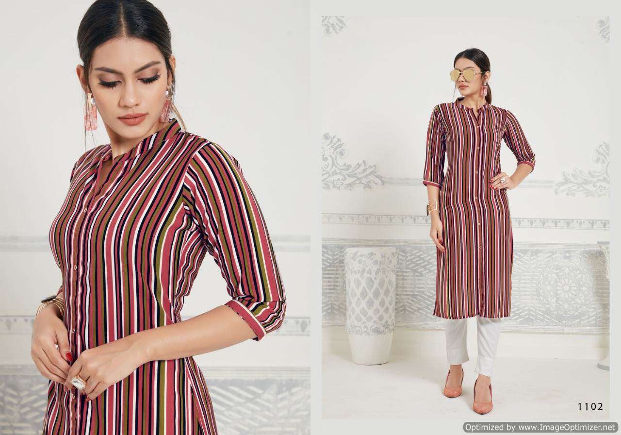 AMANTA VOL-11 BY GALLABERRY 1101 TO 1106 SERIES BEAUTIFUL STYLISH FANCY COLORFUL CASUAL WEAR & ETHNIC WEAR TWILL BASED POLY KURTIS AT WHOLESALE PRICE