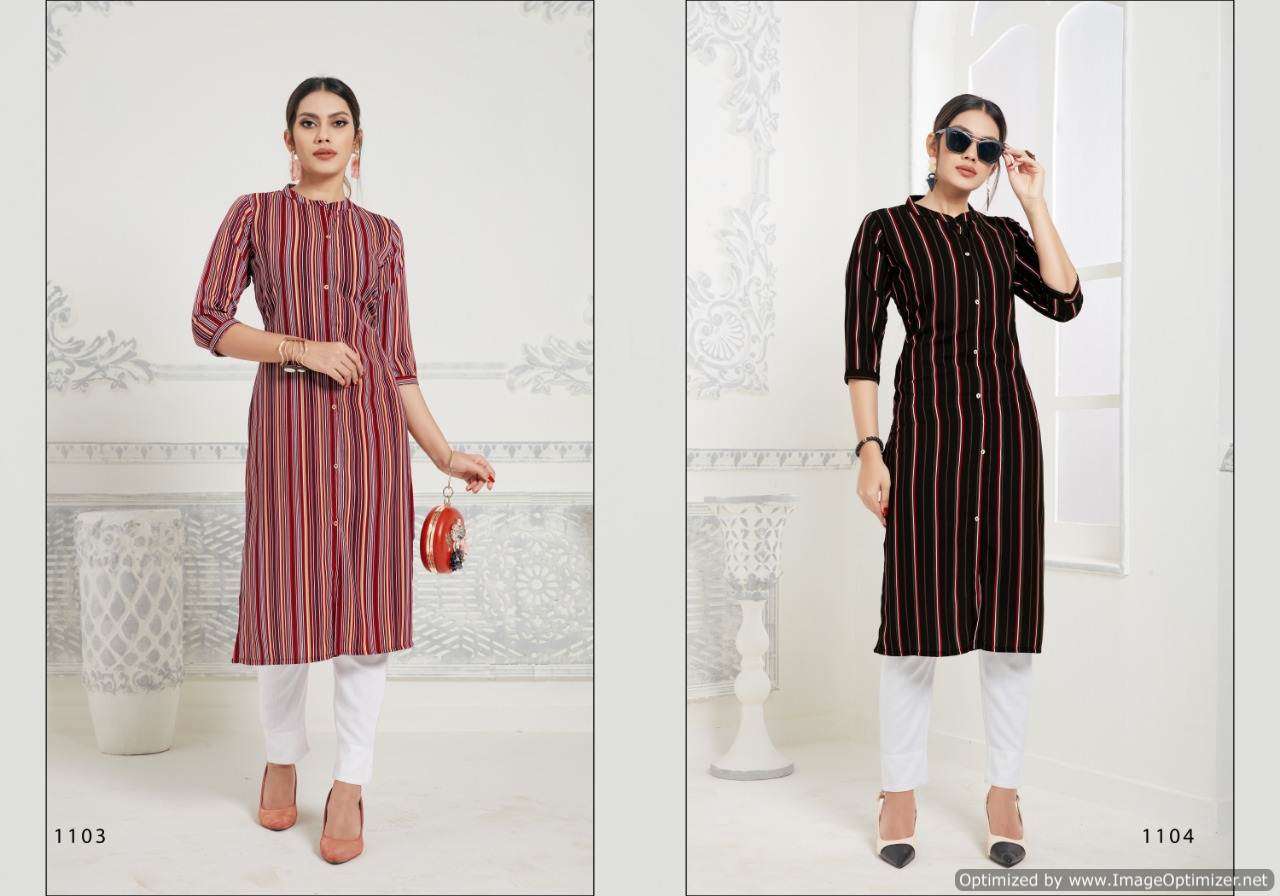 AMANTA VOL-11 BY GALLABERRY 1101 TO 1106 SERIES BEAUTIFUL STYLISH FANCY COLORFUL CASUAL WEAR & ETHNIC WEAR TWILL BASED POLY KURTIS AT WHOLESALE PRICE