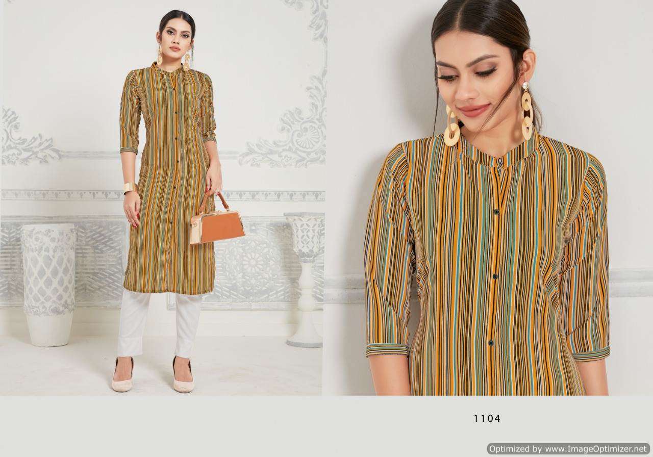 AMANTA VOL-11 BY GALLABERRY 1101 TO 1106 SERIES BEAUTIFUL STYLISH FANCY COLORFUL CASUAL WEAR & ETHNIC WEAR TWILL BASED POLY KURTIS AT WHOLESALE PRICE