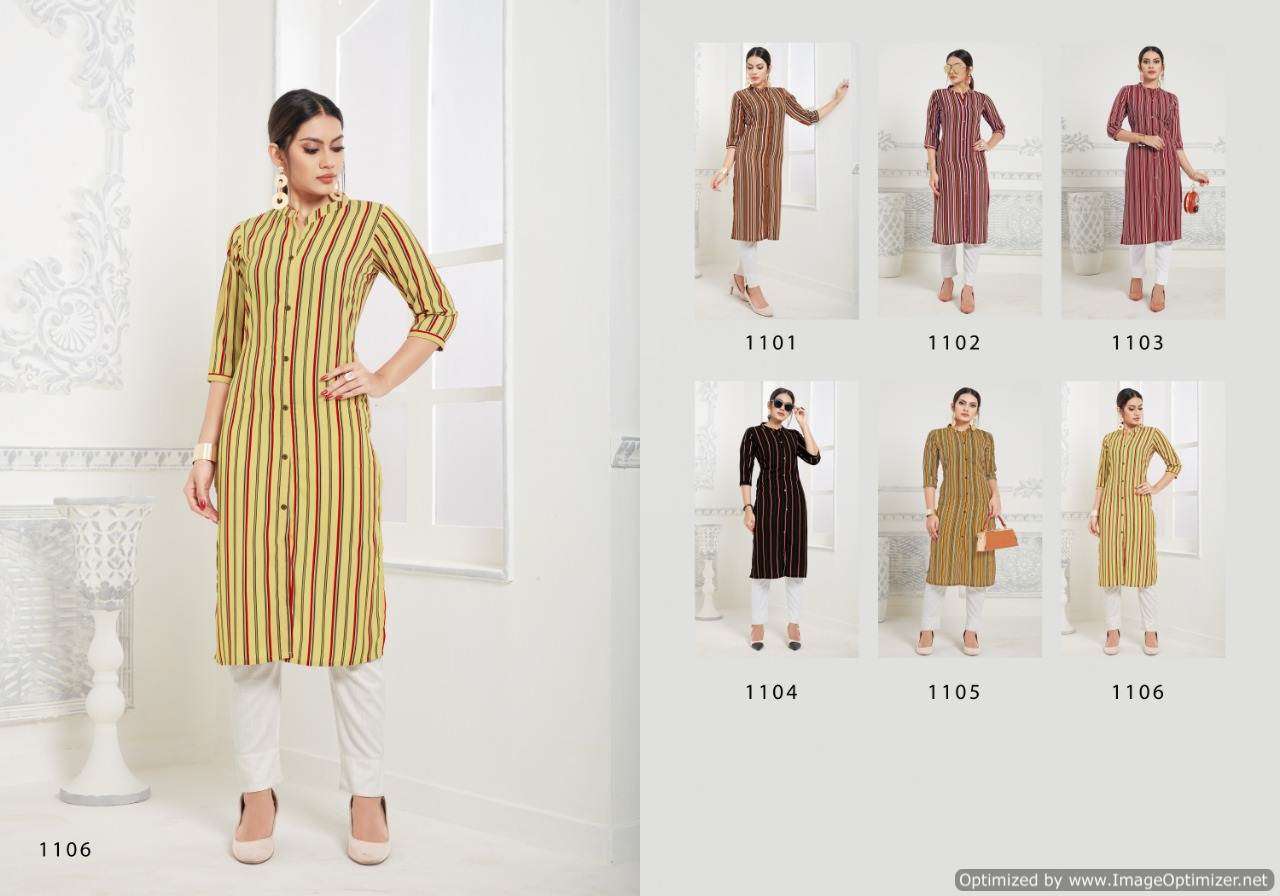AMANTA VOL-11 BY GALLABERRY 1101 TO 1106 SERIES BEAUTIFUL STYLISH FANCY COLORFUL CASUAL WEAR & ETHNIC WEAR TWILL BASED POLY KURTIS AT WHOLESALE PRICE