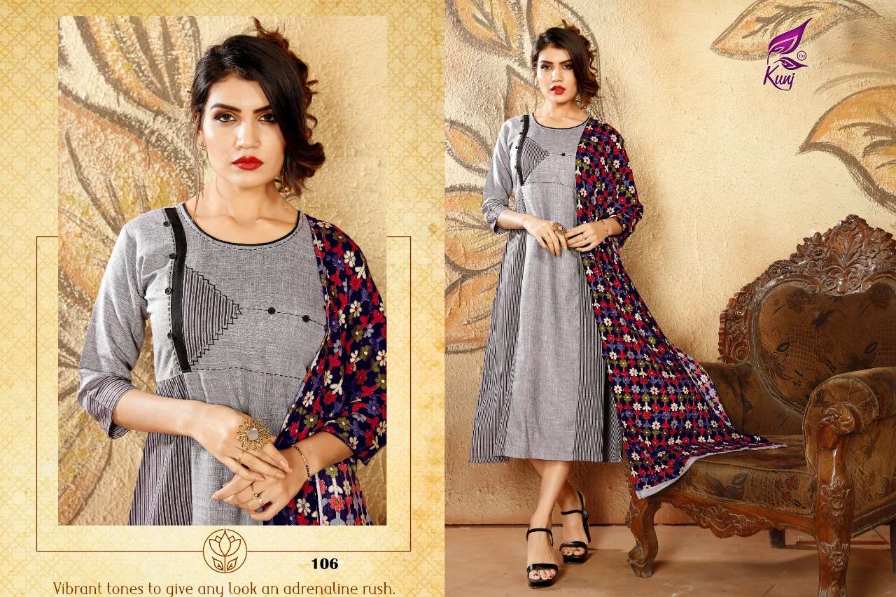 PATANG BY KUNJ 101 TO 108 SERIES BEAUTIFUL STYLISH FANCY COLORFUL CASUAL WEAR & ETHNIC WEAR REYON TWO TONE KURTIS AT WHOLESALE PRICE