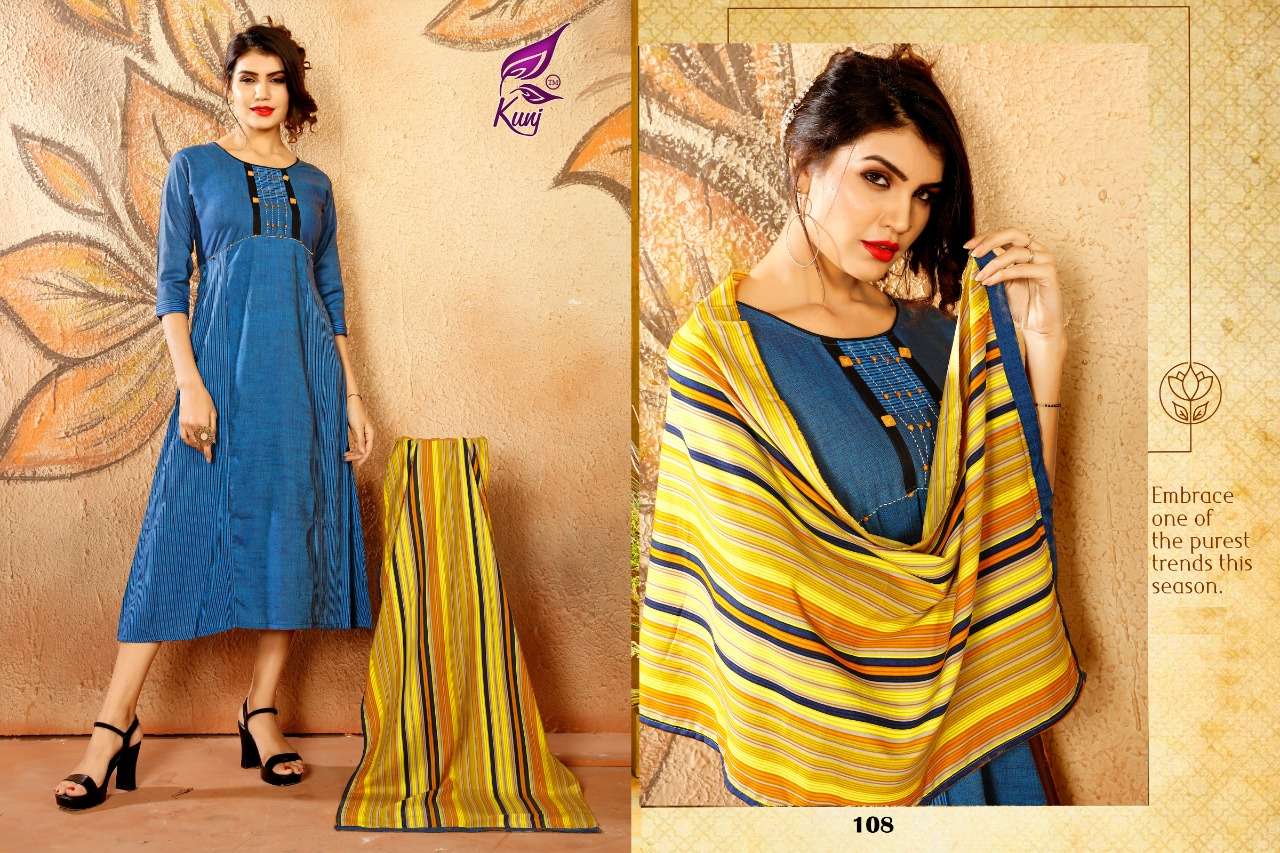 PATANG BY KUNJ 101 TO 108 SERIES BEAUTIFUL STYLISH FANCY COLORFUL CASUAL WEAR & ETHNIC WEAR REYON TWO TONE KURTIS AT WHOLESALE PRICE