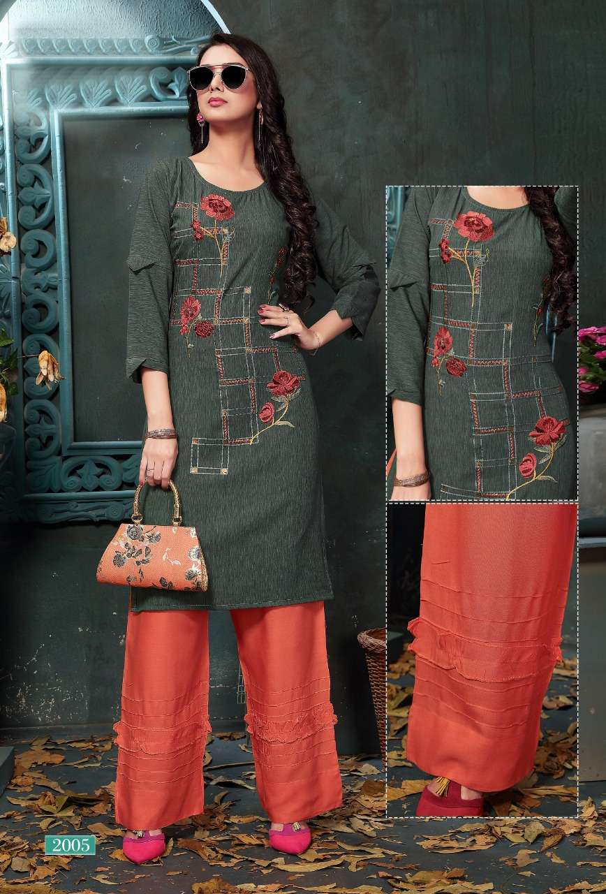 VENTURE BY M4U 2001 TO 2006 SERIES STYLISH FANCY COLORFUL COLLECTION CASUAL WEAR & ETHNIC WEAR HEAVY QUALITY CRESTA RAYON KURTIS WITH BOTTOM AT WHOLESALE PRICE