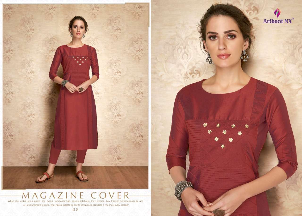 CLAIRE BY ARIHANT NX 01 TO 11 SERIES BEAUTIFUL STYLISH FANCY COLORFUL CASUAL WEAR & ETHNIC WEAR PURE VISCOSE SILK KURTIS AT WHOLESALE PRICE