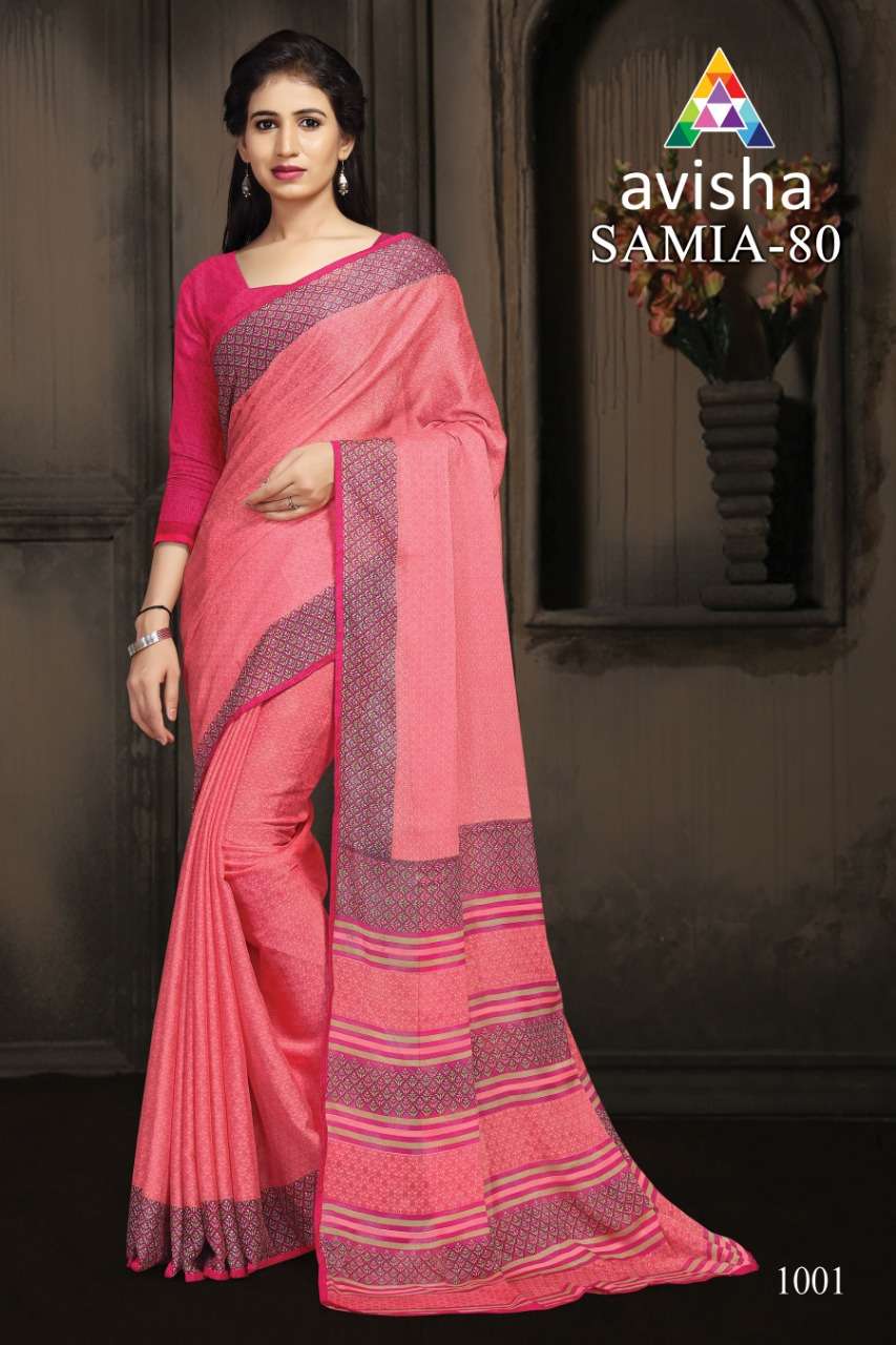 SAMIA VOL-80 BY AVISHA 1001 TO 1004 SERIES INDIAN TRADITIONAL WEAR COLLECTION BEAUTIFUL STYLISH FANCY COLORFUL PARTY WEAR & OCCASIONAL WEAR DYNA SILK SAREES AT WHOLESALE PRICE