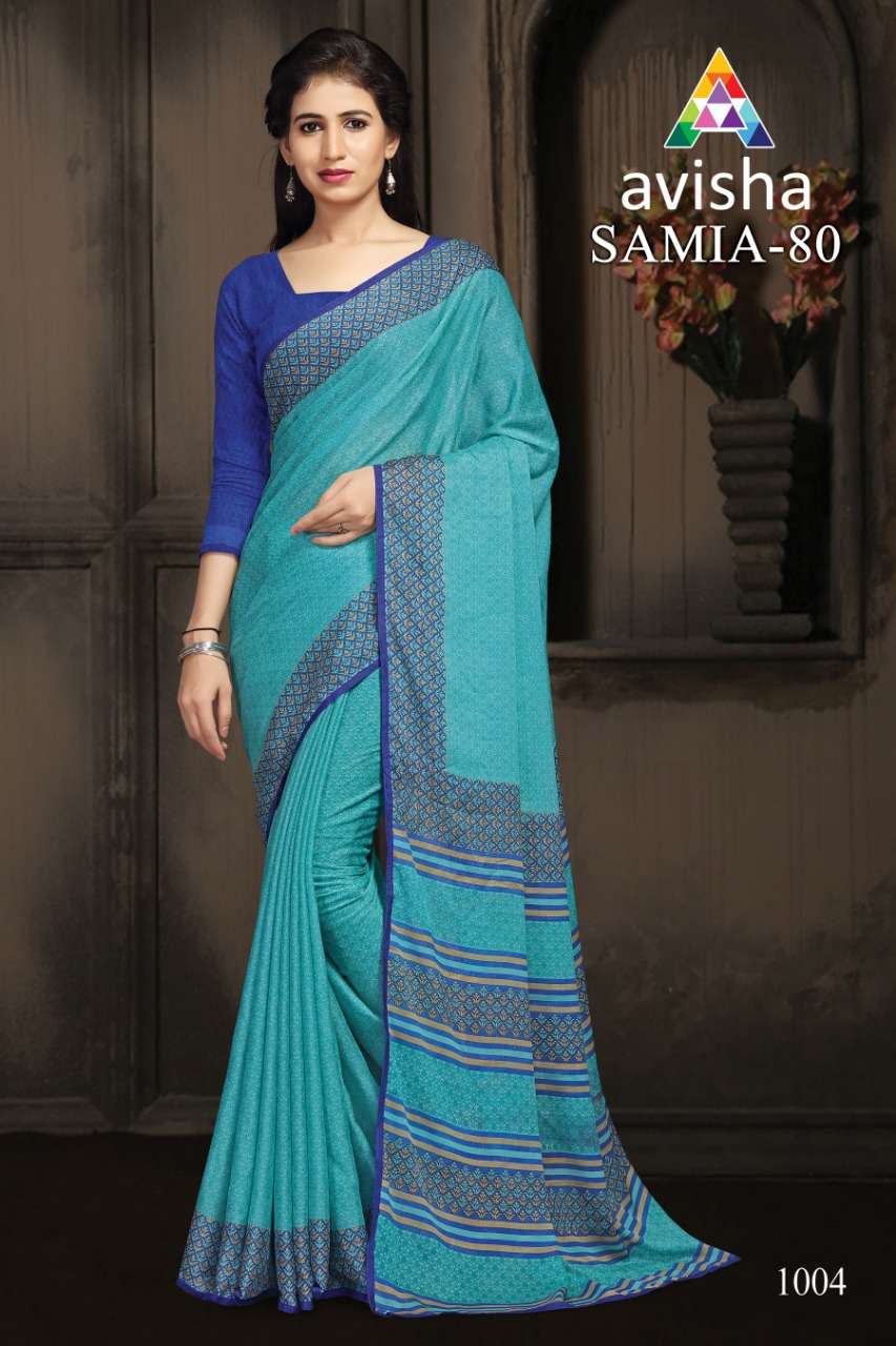 SAMIA VOL-80 BY AVISHA 1001 TO 1004 SERIES INDIAN TRADITIONAL WEAR COLLECTION BEAUTIFUL STYLISH FANCY COLORFUL PARTY WEAR & OCCASIONAL WEAR DYNA SILK SAREES AT WHOLESALE PRICE
