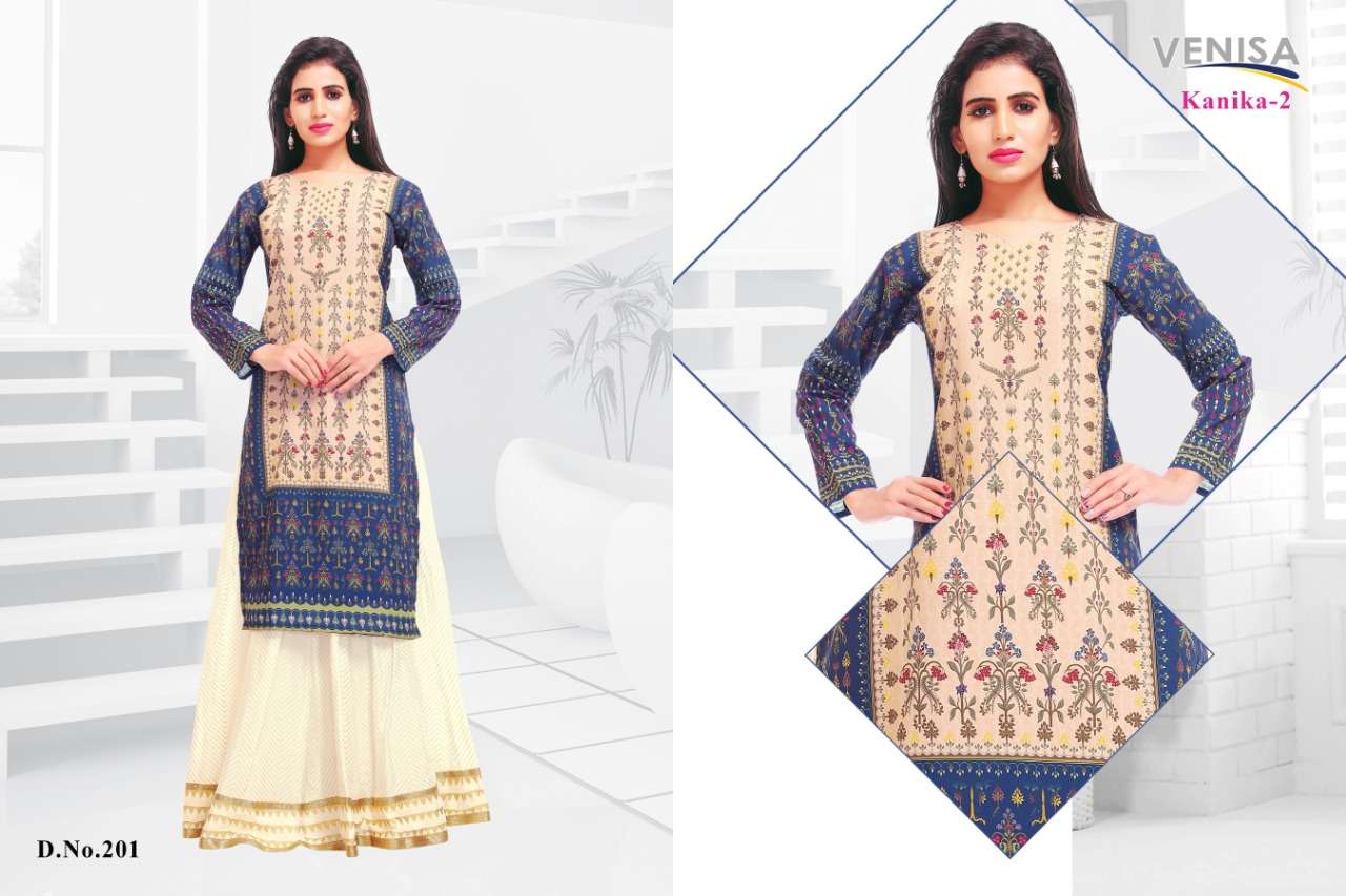 KANIKA VOL-2 BY VENISA 201 TO 203 SERIES DESIGNER BEAUTIFUL STYLISH FANCY COLORFUL CASUAL WEAR & ETHNIC WEAR PREMIUM CRAPE KURTIS AT WHOLESALE PRICE