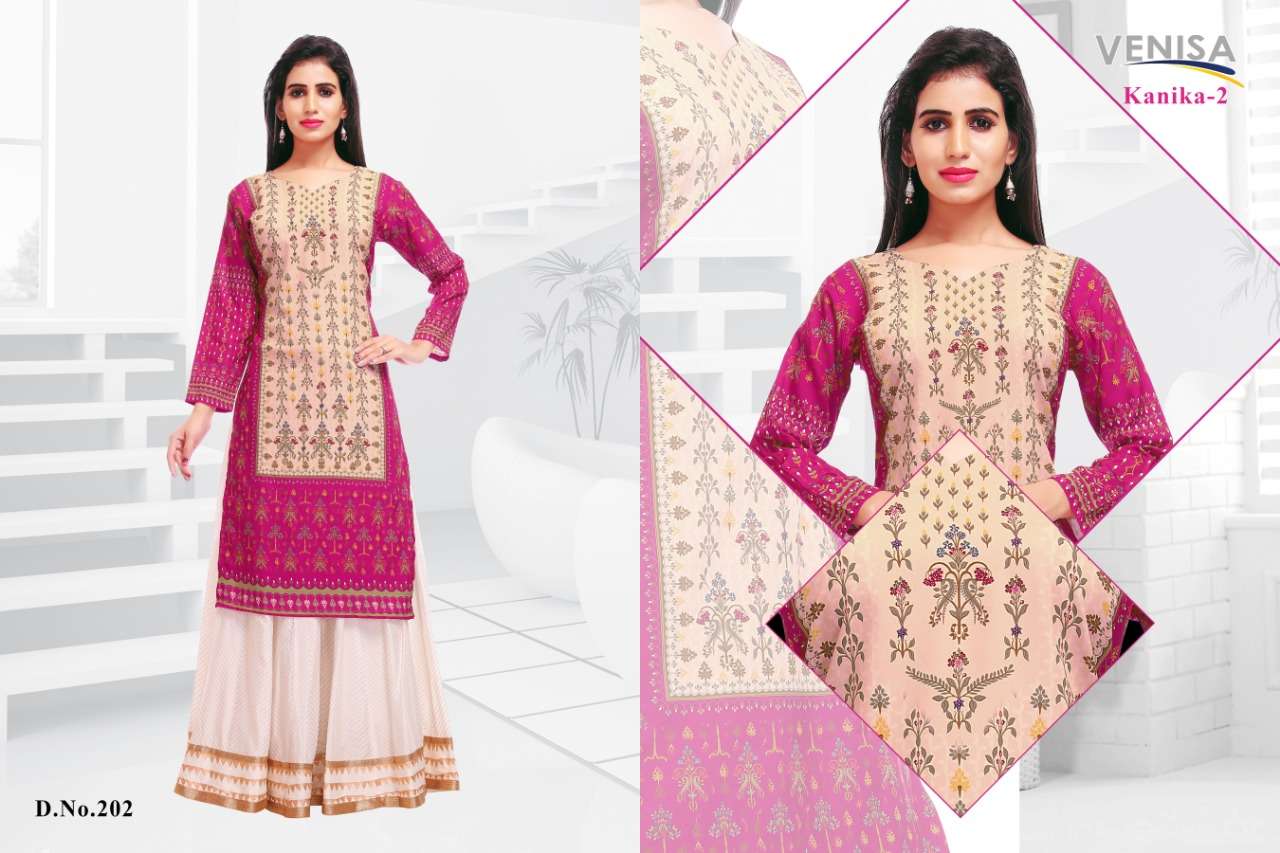 KANIKA VOL-2 BY VENISA 201 TO 203 SERIES DESIGNER BEAUTIFUL STYLISH FANCY COLORFUL CASUAL WEAR & ETHNIC WEAR PREMIUM CRAPE KURTIS AT WHOLESALE PRICE