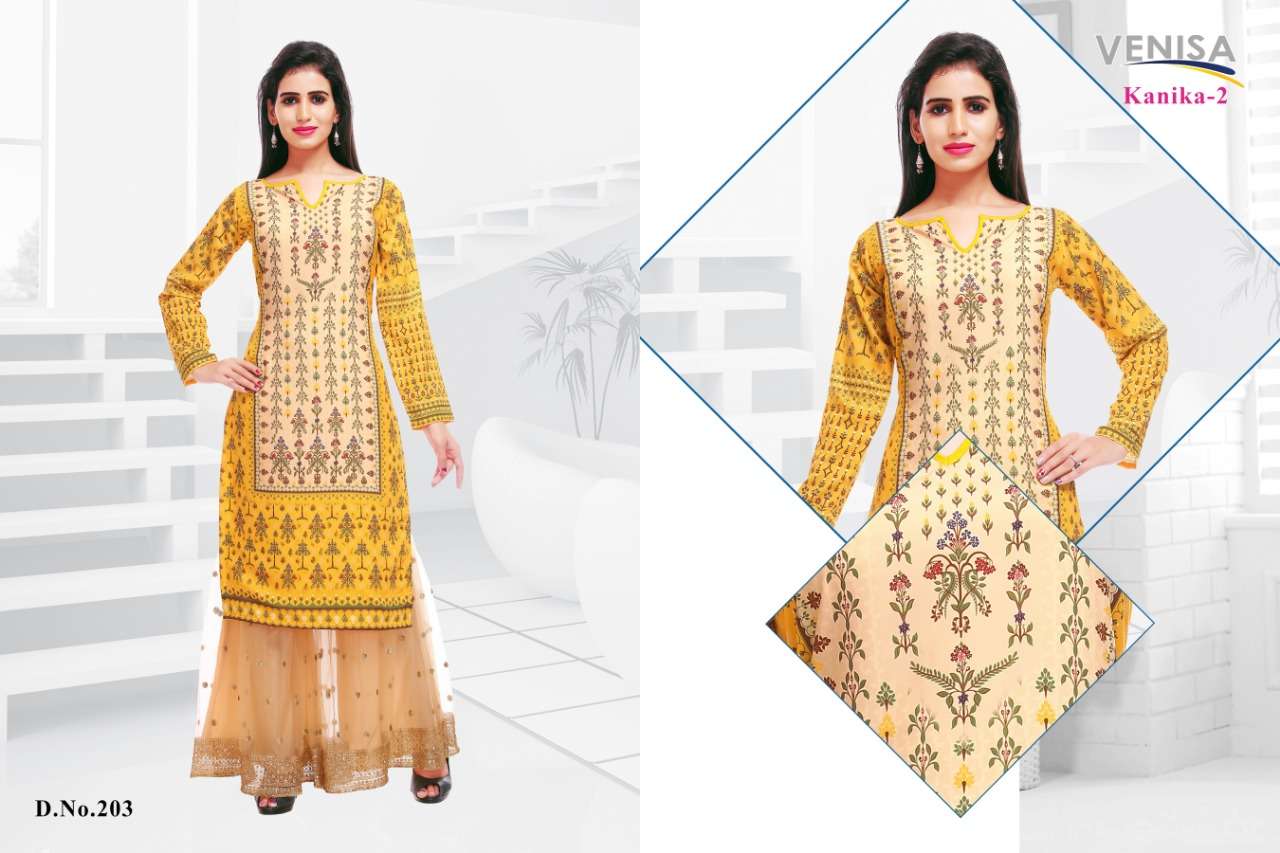 KANIKA VOL-2 BY VENISA 201 TO 203 SERIES DESIGNER BEAUTIFUL STYLISH FANCY COLORFUL CASUAL WEAR & ETHNIC WEAR PREMIUM CRAPE KURTIS AT WHOLESALE PRICE