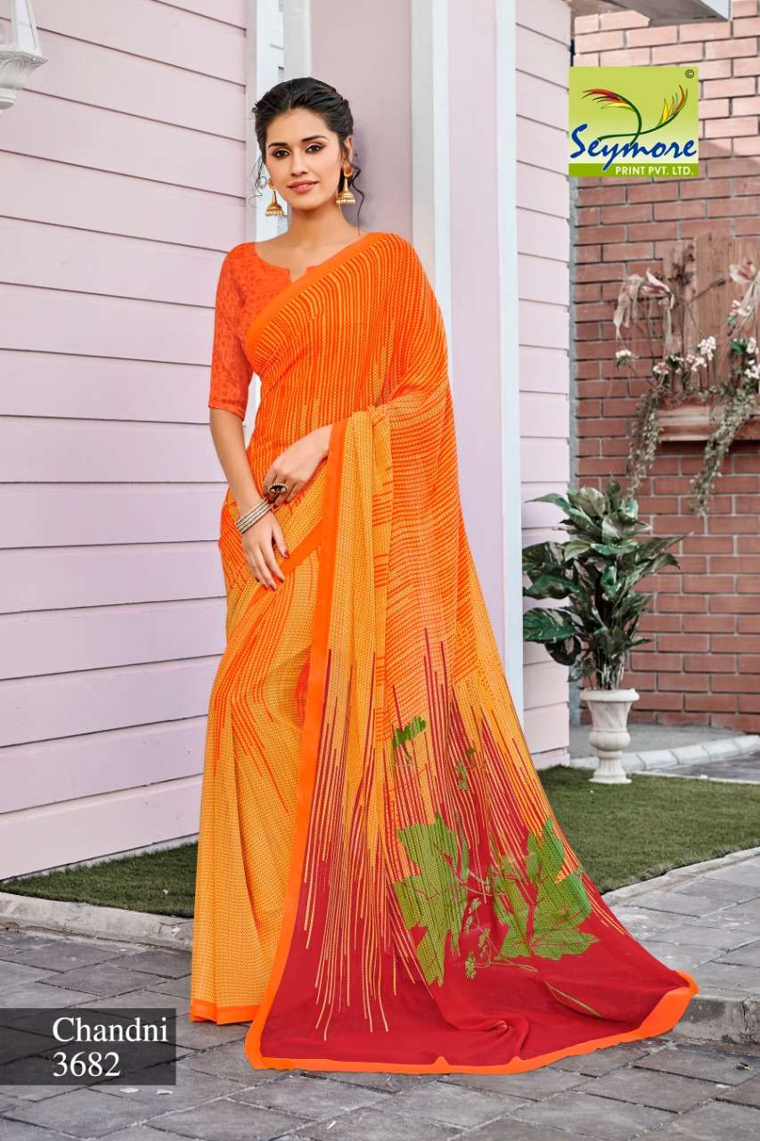 CHANDNI VOL-13C BY SEYMORE PRINTS 3680 TO 3689 SERIES INDIAN TRADITIONAL WEAR COLLECTION BEAUTIFUL STYLISH FANCY COLORFUL PARTY WEAR & OCCASIONAL WEAR GEORGETTE PRINTED SAREES AT WHOLESALE PRICE