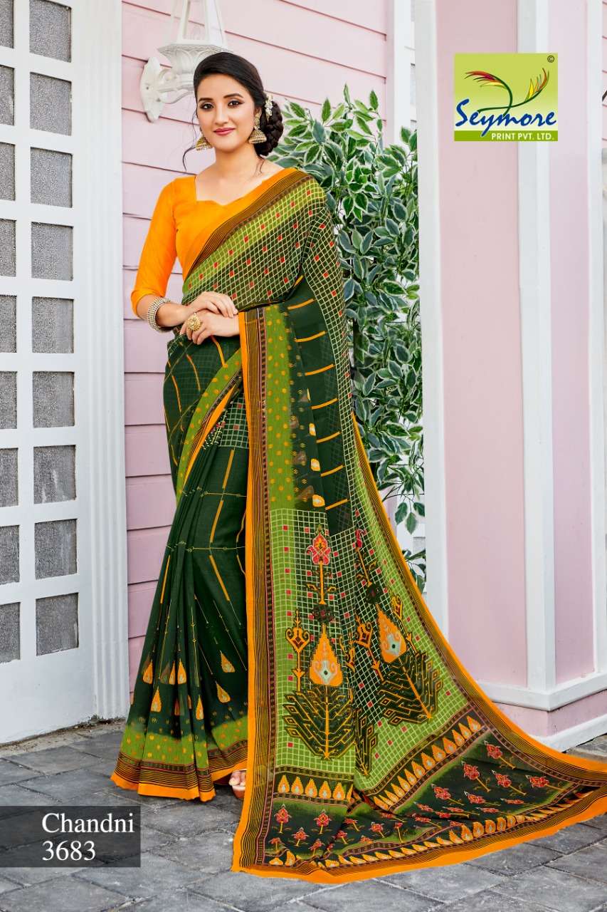 CHANDNI VOL-13C BY SEYMORE PRINTS 3680 TO 3689 SERIES INDIAN TRADITIONAL WEAR COLLECTION BEAUTIFUL STYLISH FANCY COLORFUL PARTY WEAR & OCCASIONAL WEAR GEORGETTE PRINTED SAREES AT WHOLESALE PRICE