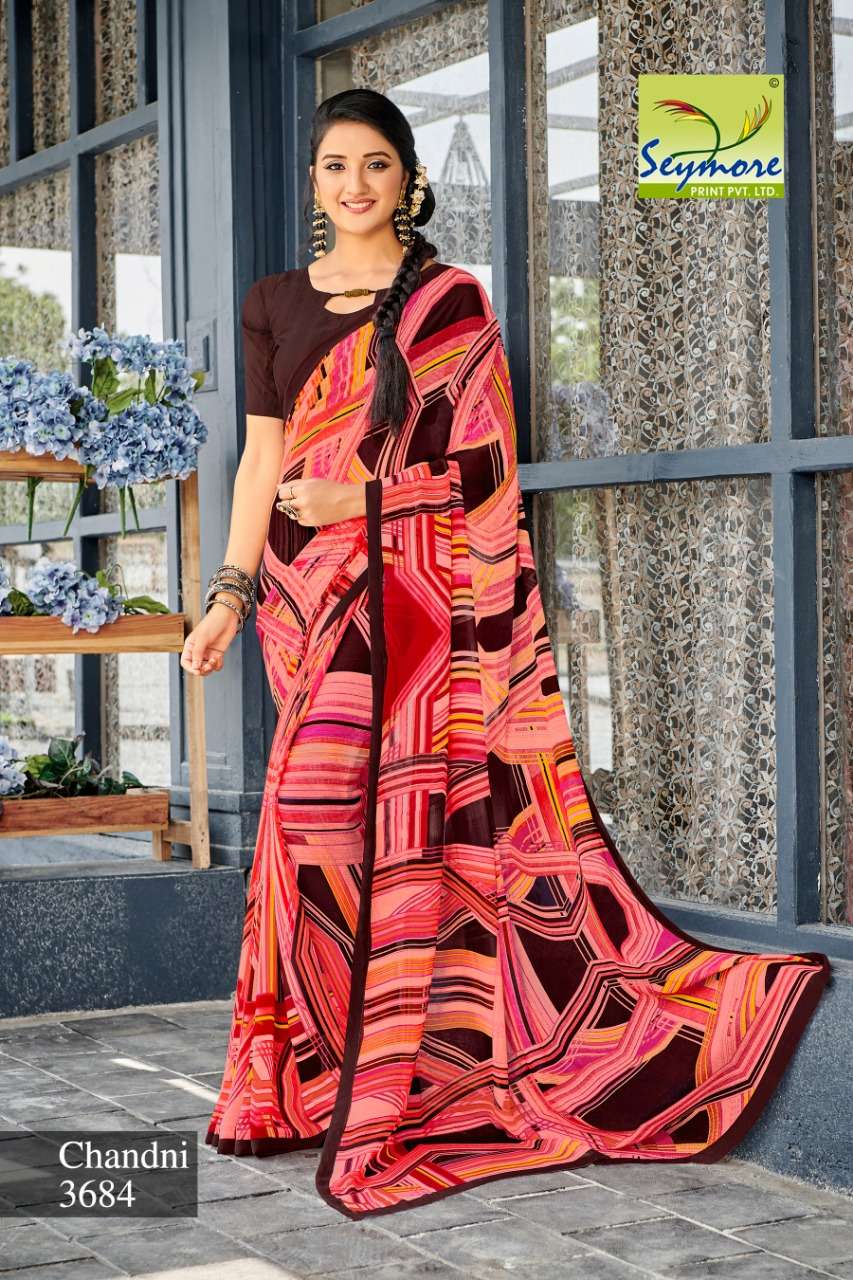 CHANDNI VOL-13C BY SEYMORE PRINTS 3680 TO 3689 SERIES INDIAN TRADITIONAL WEAR COLLECTION BEAUTIFUL STYLISH FANCY COLORFUL PARTY WEAR & OCCASIONAL WEAR GEORGETTE PRINTED SAREES AT WHOLESALE PRICE