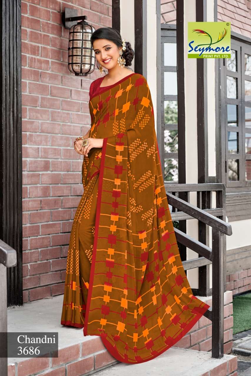 CHANDNI VOL-13C BY SEYMORE PRINTS 3680 TO 3689 SERIES INDIAN TRADITIONAL WEAR COLLECTION BEAUTIFUL STYLISH FANCY COLORFUL PARTY WEAR & OCCASIONAL WEAR GEORGETTE PRINTED SAREES AT WHOLESALE PRICE