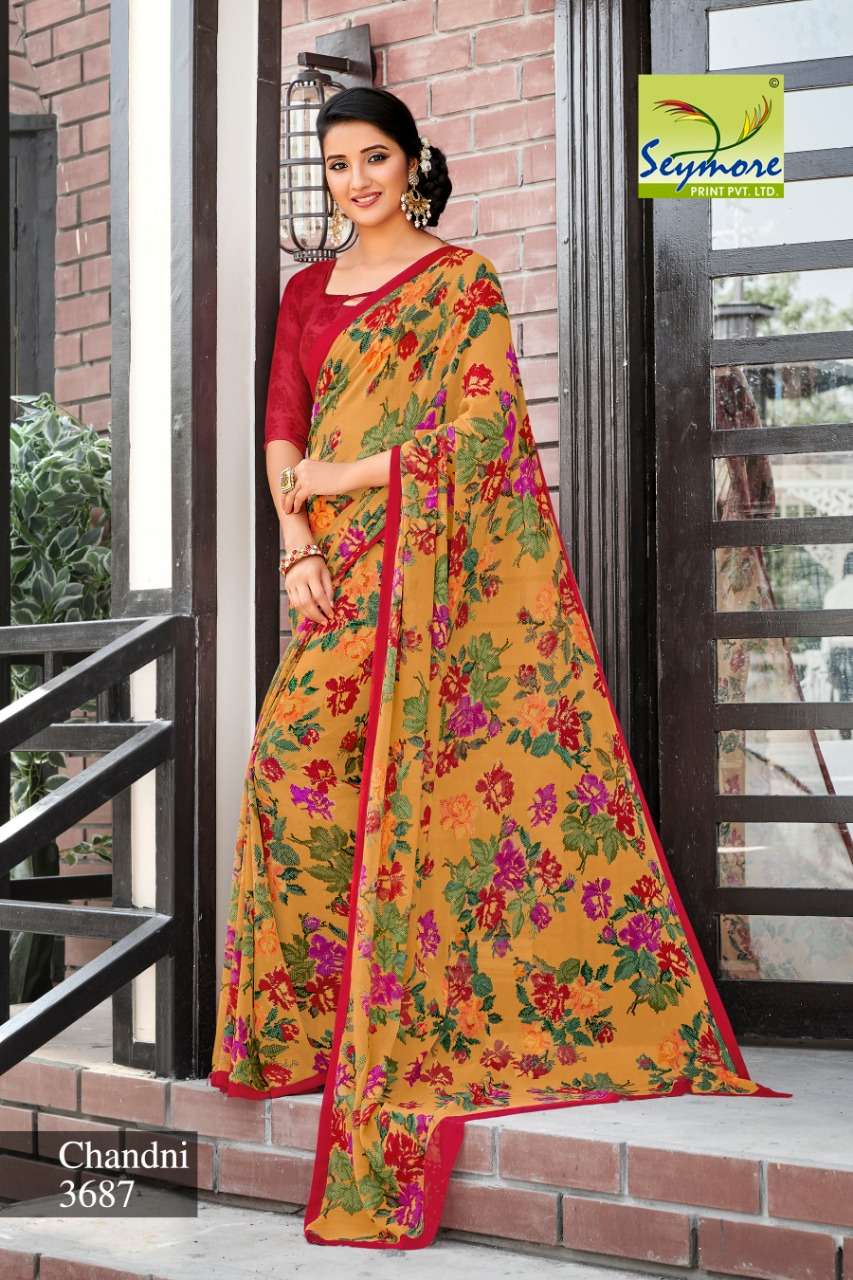 CHANDNI VOL-13C BY SEYMORE PRINTS 3680 TO 3689 SERIES INDIAN TRADITIONAL WEAR COLLECTION BEAUTIFUL STYLISH FANCY COLORFUL PARTY WEAR & OCCASIONAL WEAR GEORGETTE PRINTED SAREES AT WHOLESALE PRICE