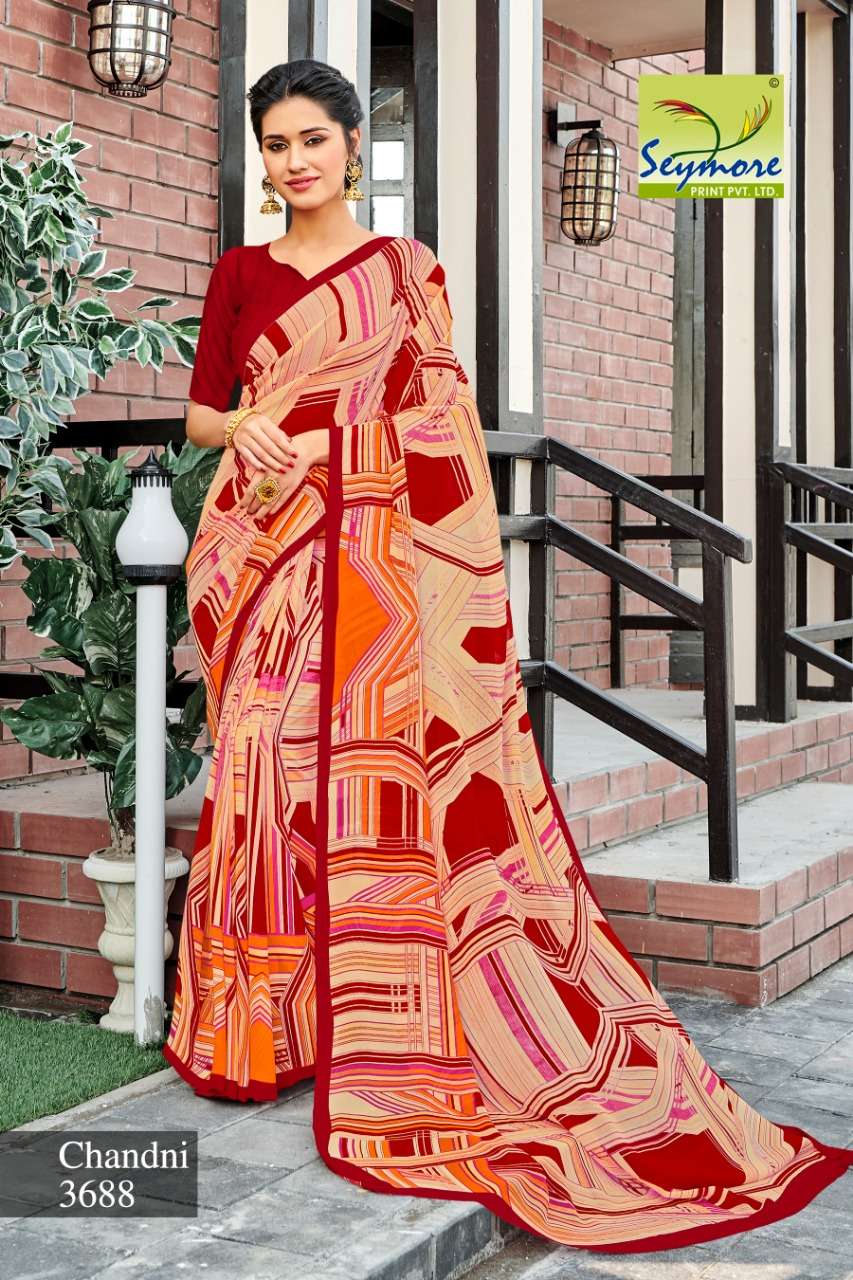 CHANDNI VOL-13C BY SEYMORE PRINTS 3680 TO 3689 SERIES INDIAN TRADITIONAL WEAR COLLECTION BEAUTIFUL STYLISH FANCY COLORFUL PARTY WEAR & OCCASIONAL WEAR GEORGETTE PRINTED SAREES AT WHOLESALE PRICE